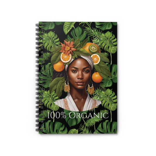 100% Organic Black Jungle Plant Garden & Vegan Hardcover Spiral Journal, Matte 150 pages, Black woman Design