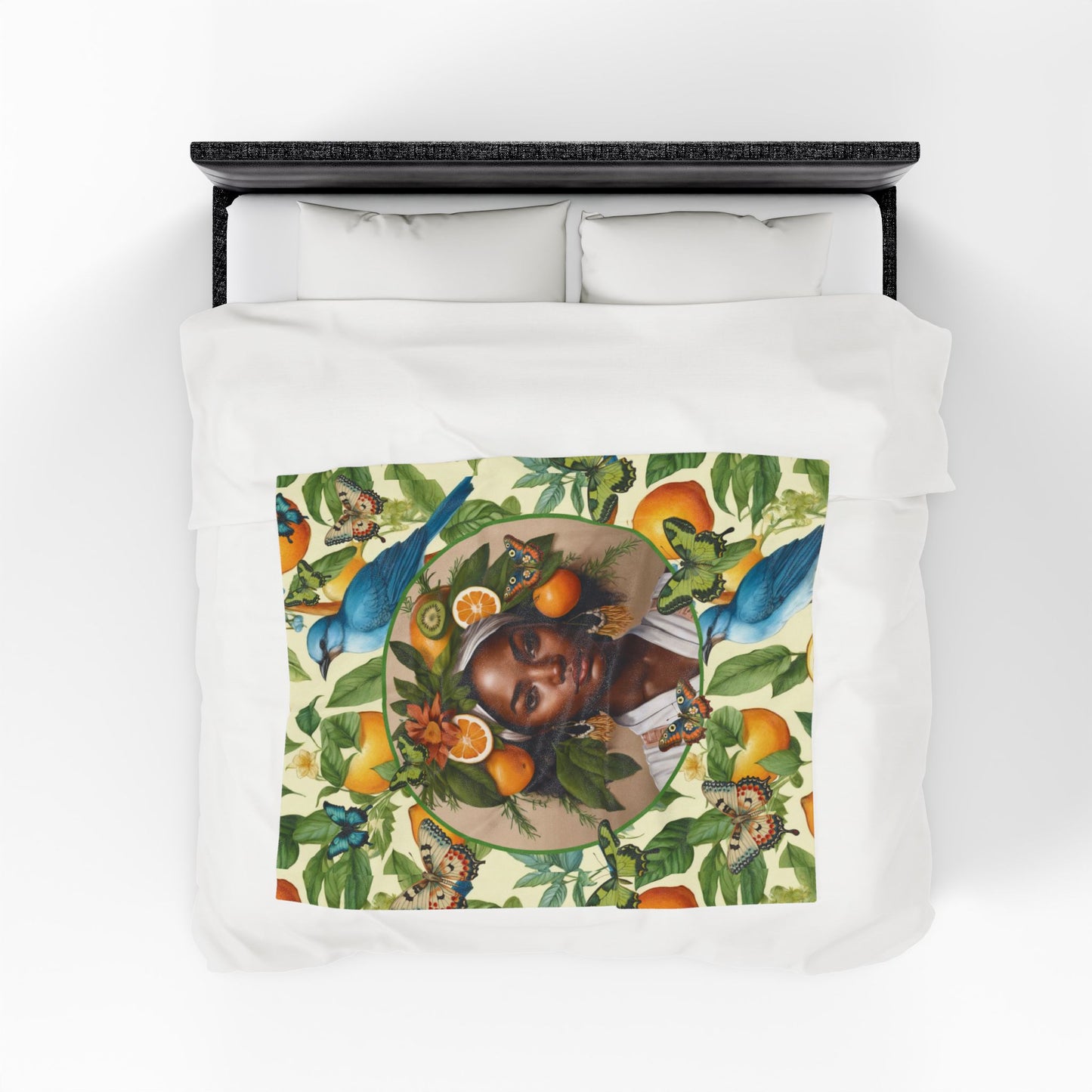 Organically Me A Lemon Bluebird Plant Garden Blanket, Wall Hanging, Table Cloth (Velveteen); 50 x 60in