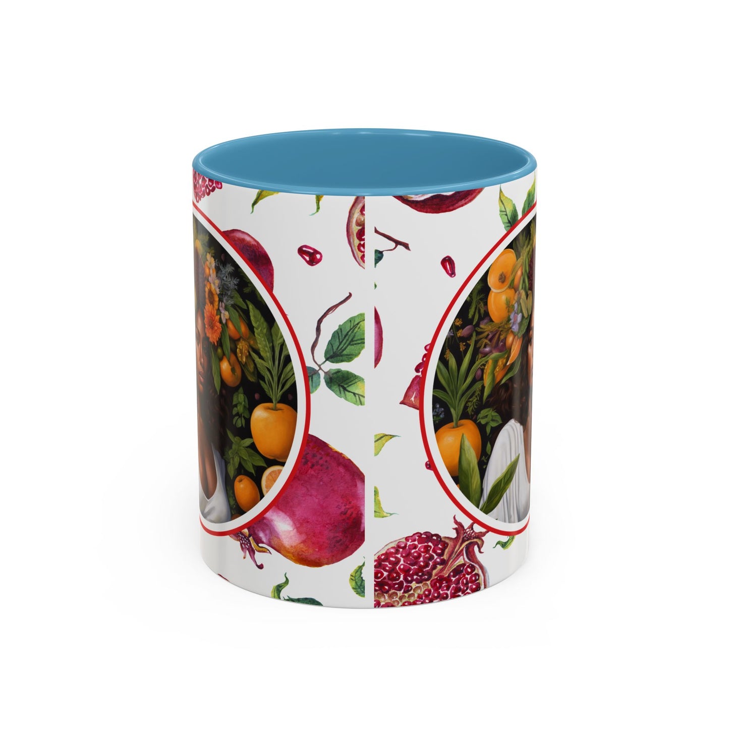 Organically Me Red and White Regina Pomegranate Plant Garden Vegan Ceramic Plant Mug with Black woman (11oz) 8 Color Combos