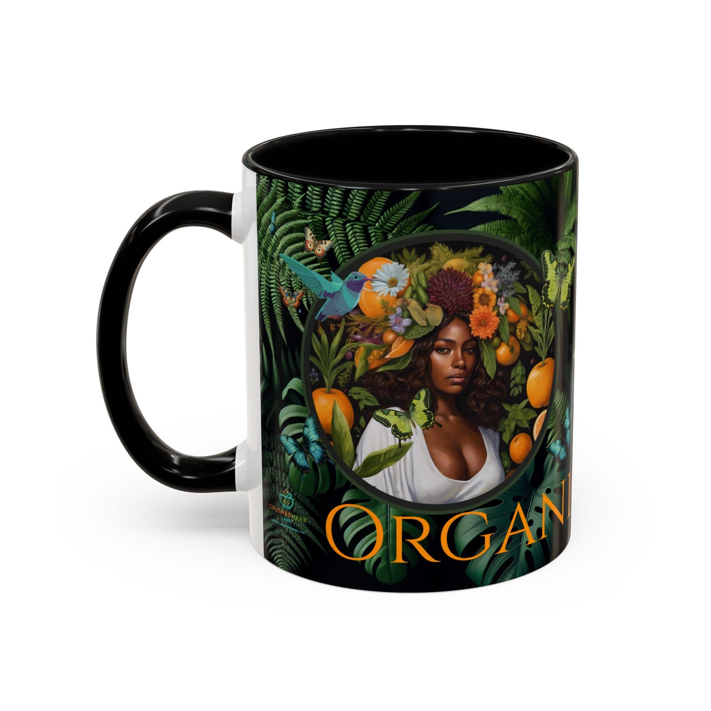 100% Organic A Fern Monstera Plant Garden Vegan Ceramic Plant Mug with Black woman (11oz) 8 Color Combos