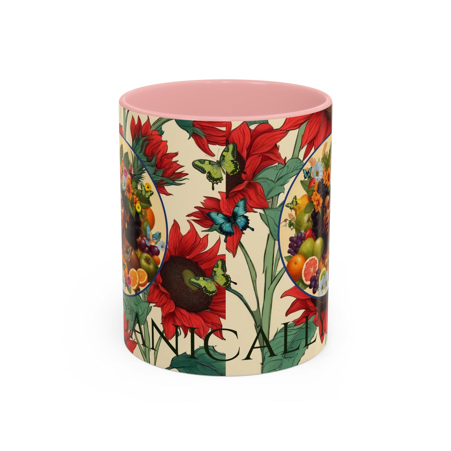 Organically Me Sunflower Red Plant Garden Vegan Ceramic Plant Mug with Black woman (11oz) 8 Color Combos