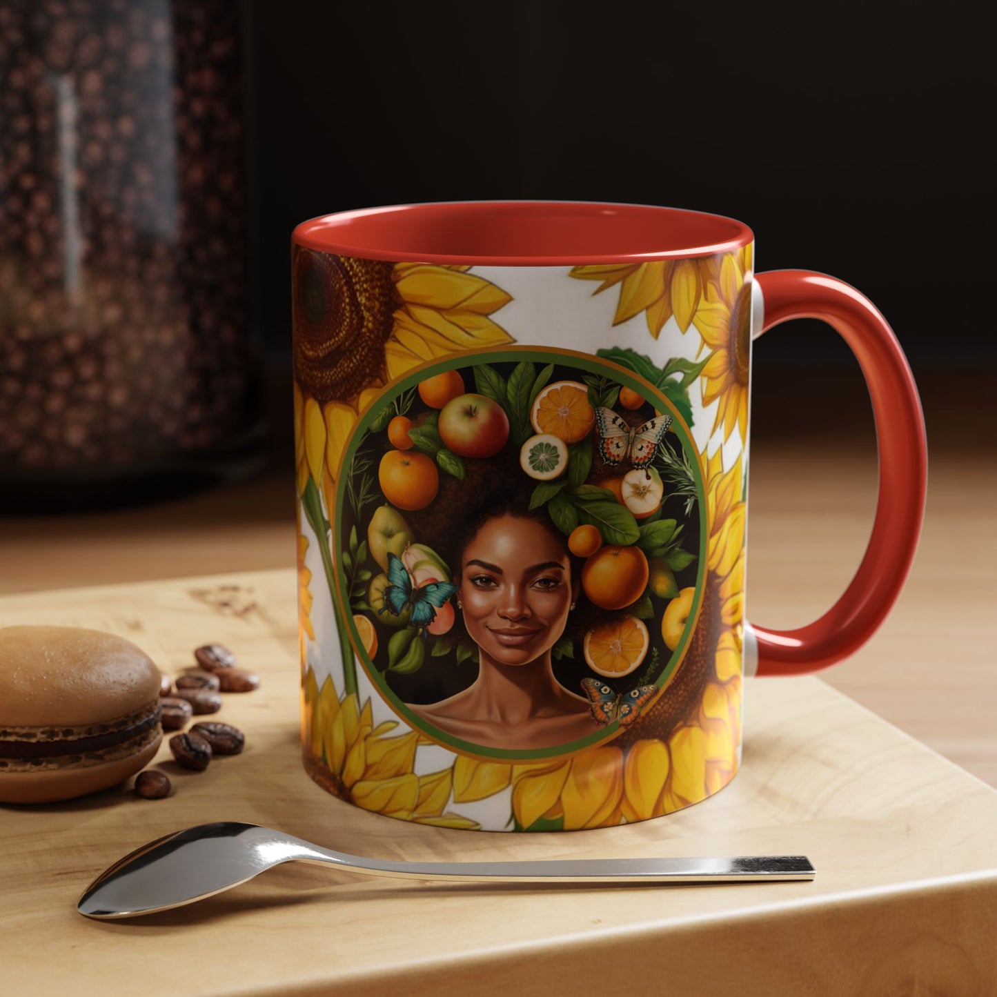 Organically Me Sunflower Plant Garden Vegan Ceramic Plant Mug with Black woman (11oz) 8 Color Combos
