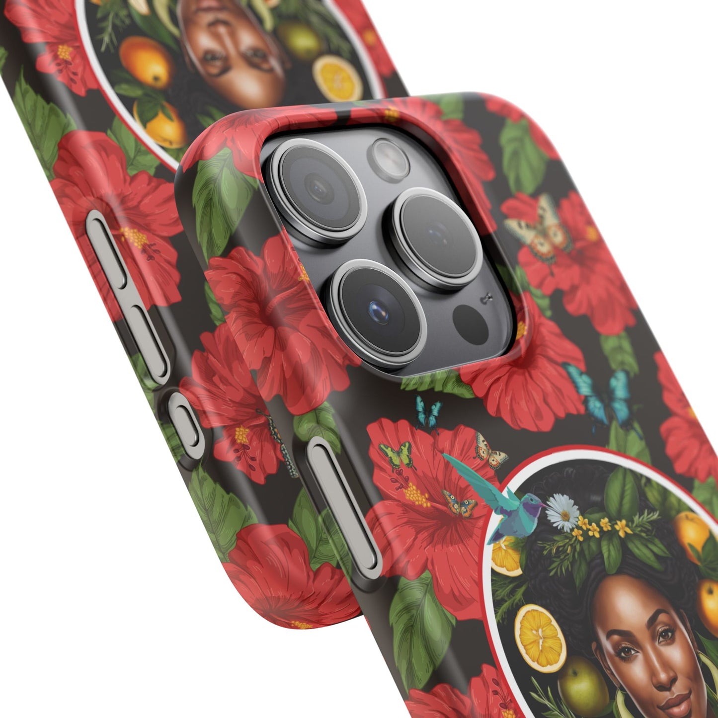 Organically Me Red and White Hibiscus Plant Garden Snap Phone Case with Black Woman, for iPhone and Android