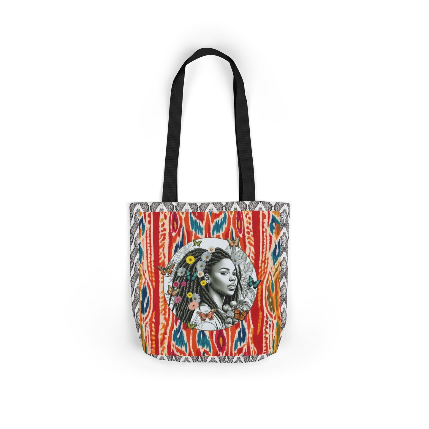 100% Me Ikat Laney Locs Garden-themed 13" tote bag, purse, workout bag, yoga bag with Black Women