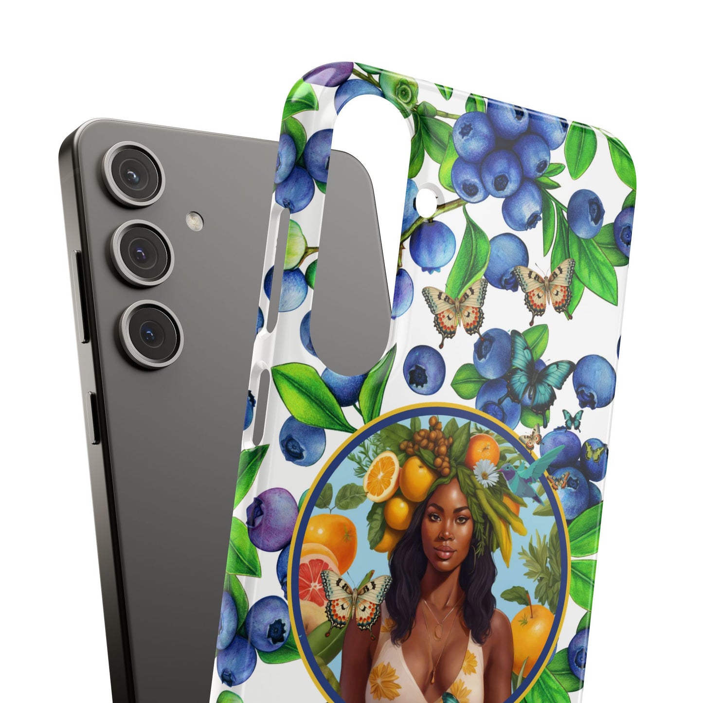 Organically Me Blueberry Plant B Garden Snap Phone Case with Black Woman, for iPhone and Android