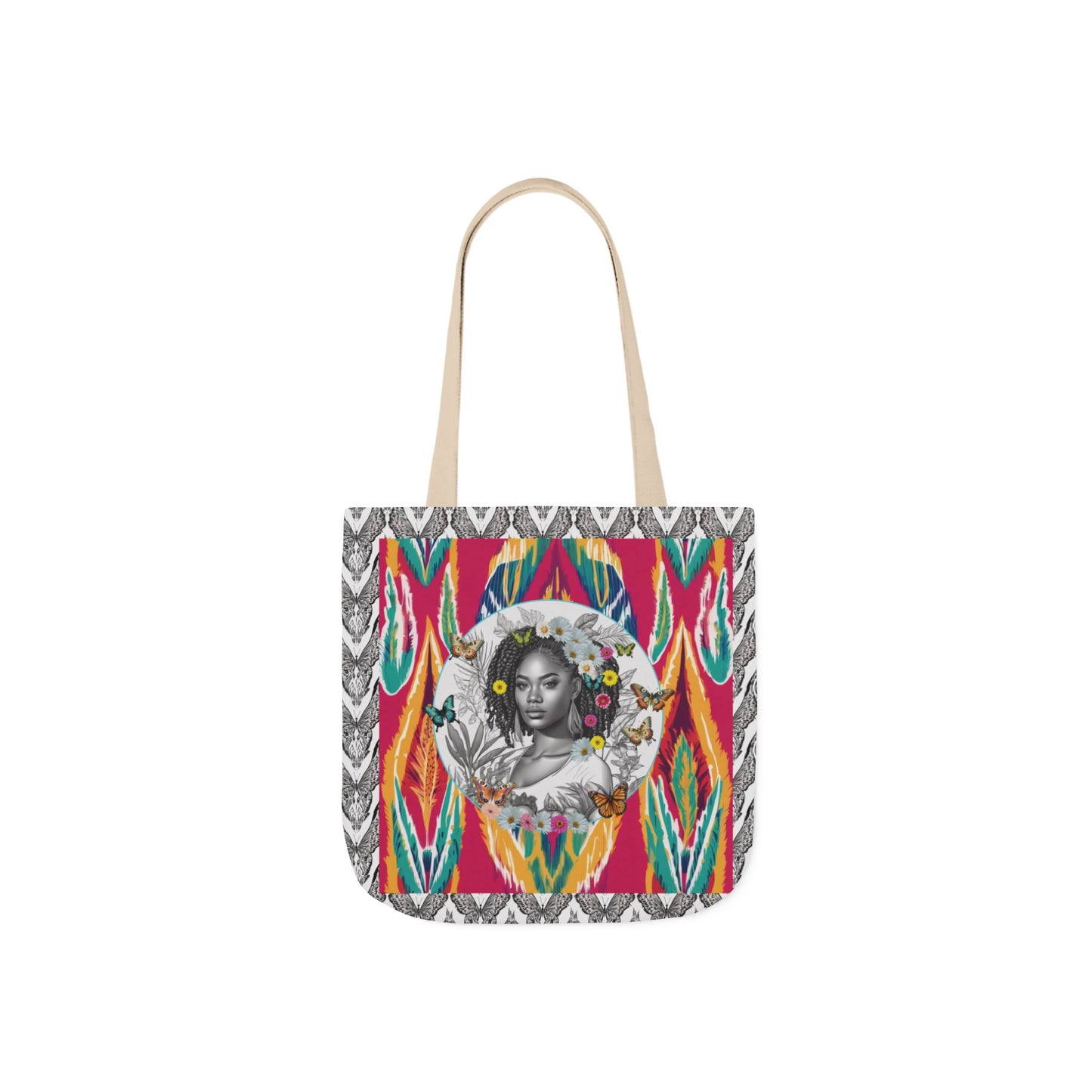 100% Me Ikat Laney Locs Garden-themed 13" tote bag, purse, workout bag, yoga bag with Black Women