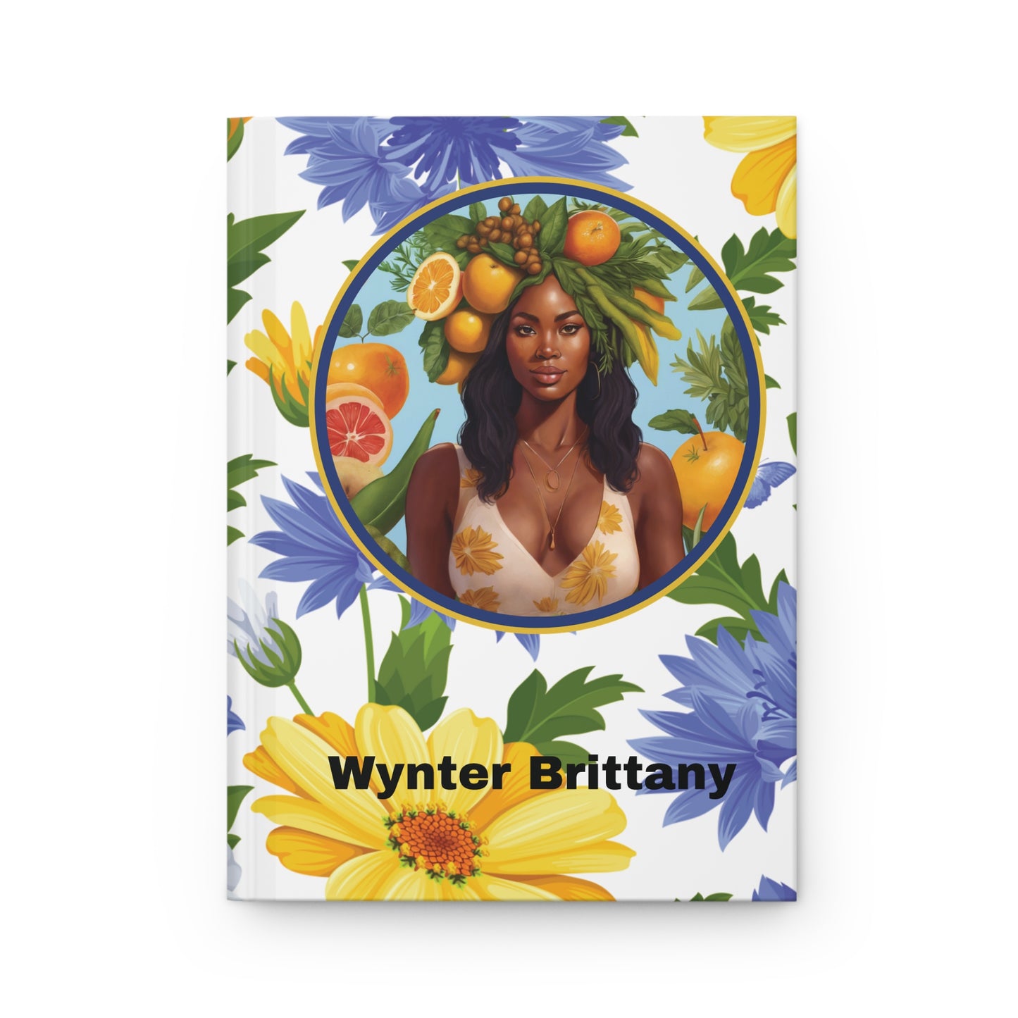 Organically Me Blue & Yellow Daisy Plant, Garden & Vegan Hardcover Journal, Able to be Personalized, 150 pages, Black women