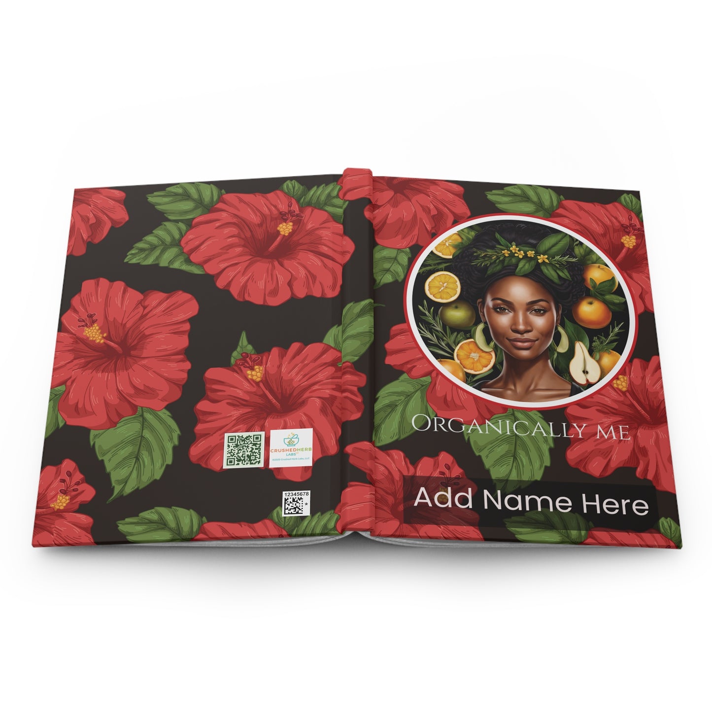 Organically Me Red & White Hibiscus Plant, Garden & Vegan Hardcover Journal, Matte 150 pages, Black women, May be PERSONALIZED