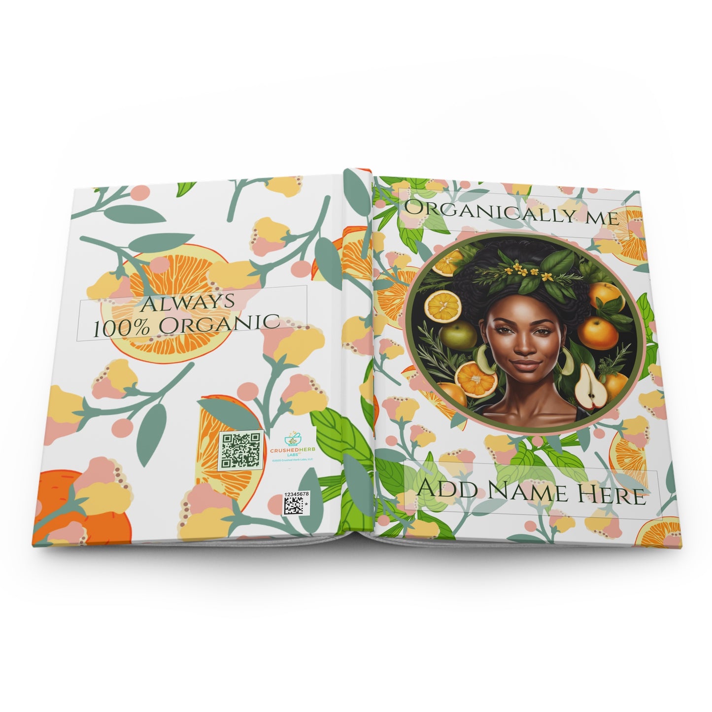 Organically Me Pink & Green Plant, Garden & Vegan Hardcover Journal, Matte 150 pages, Black women, May be PERSONALIZED