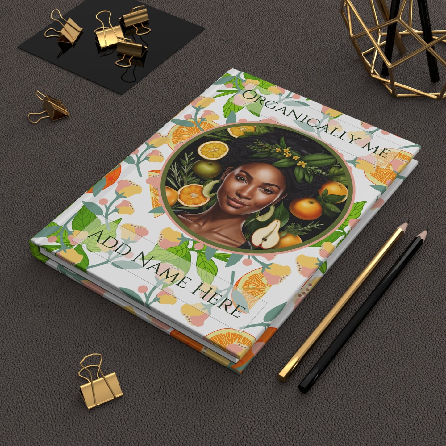 Organically Me Pink & Green Plant, Garden & Vegan Hardcover Journal, Matte 150 pages, Black women, May be PERSONALIZED