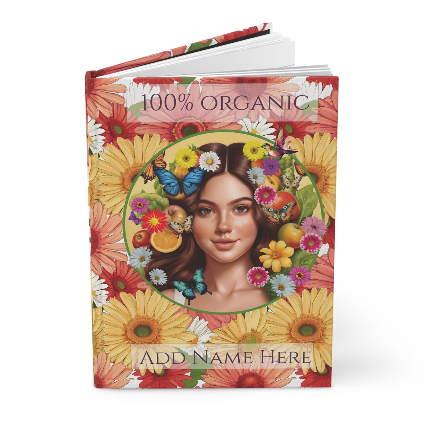 100% Organic Gerber Joy2 Plant Garden & Vegan Hardcover Journal, Matte 150 pages, May be PERSONALIZED