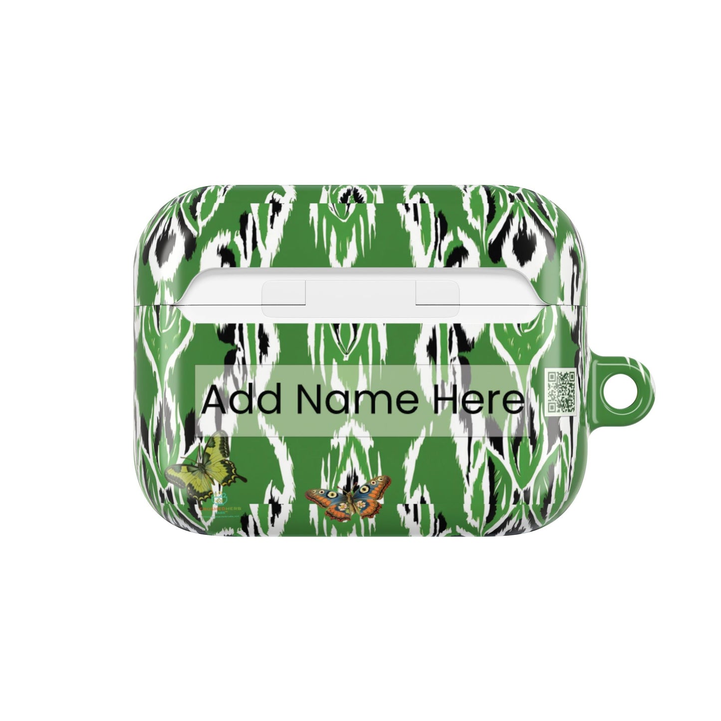 AirPods Case (Personalized): Braids & Ethnic Ikat Garden Plant Green Tribal Design with Butterflies & Black Woman; AirPods Pro Gen 1 & 2, AirPods Gen 1, Gen 2, Gen 3