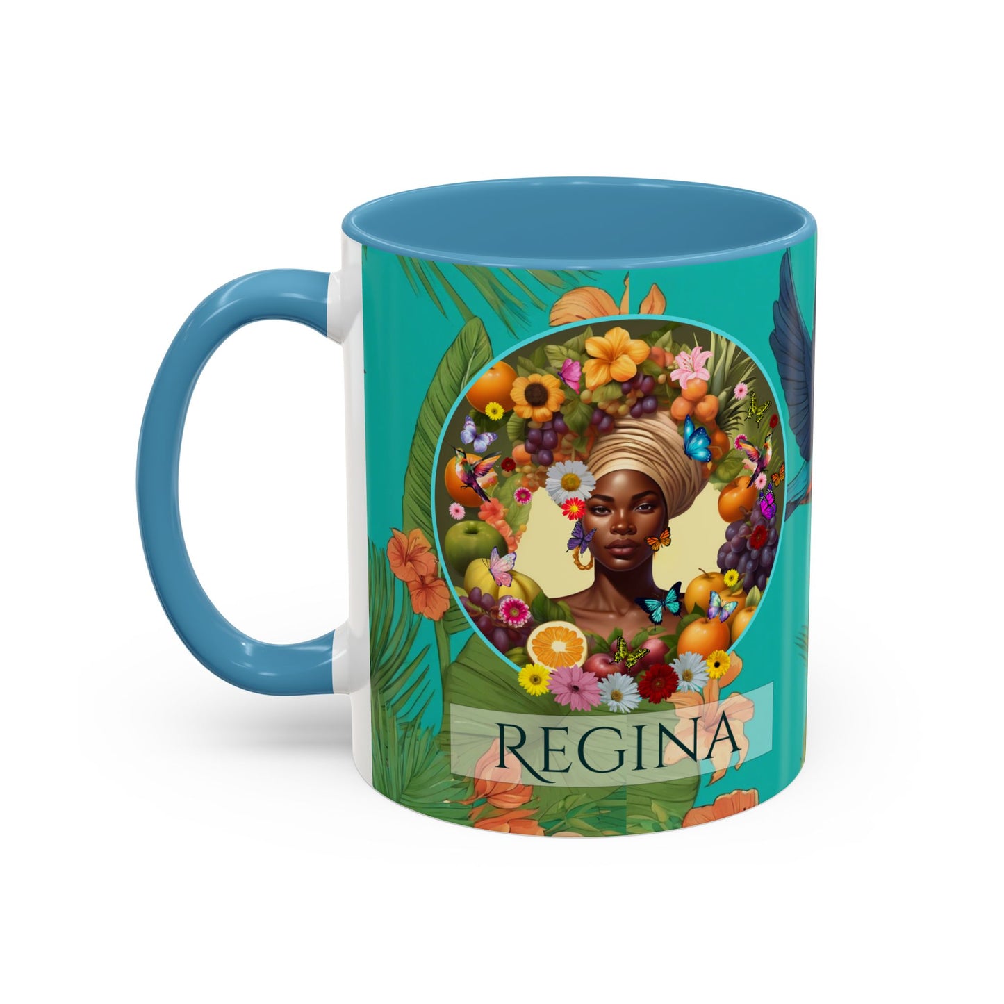 Organically Me A Caribbean Regina Hibiscus Plant, Garden Vegan Ceramic PERSONALIZABLE Mug with Black woman (11oz) 8 Color Combos