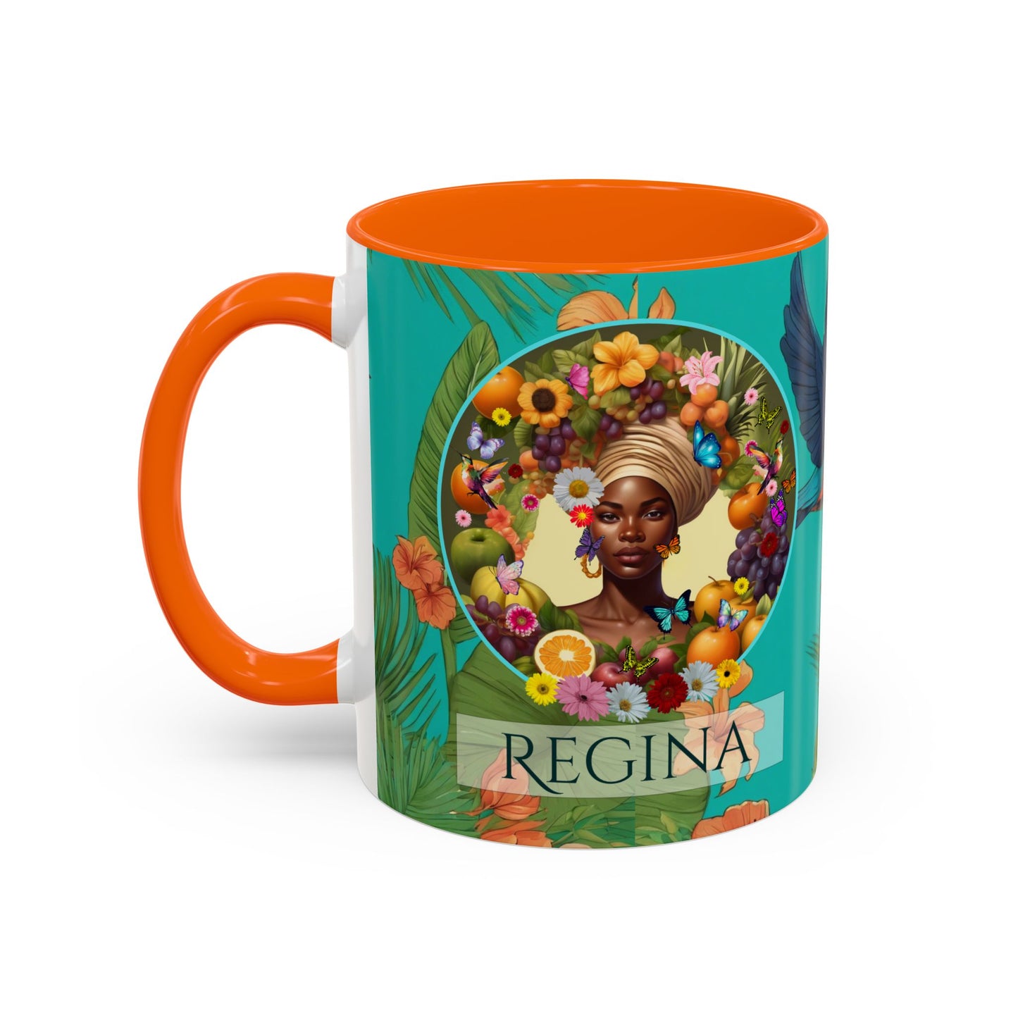 Organically Me A Caribbean Regina Hibiscus Plant, Garden Vegan Ceramic PERSONALIZABLE Mug with Black woman (11oz) 8 Color Combos