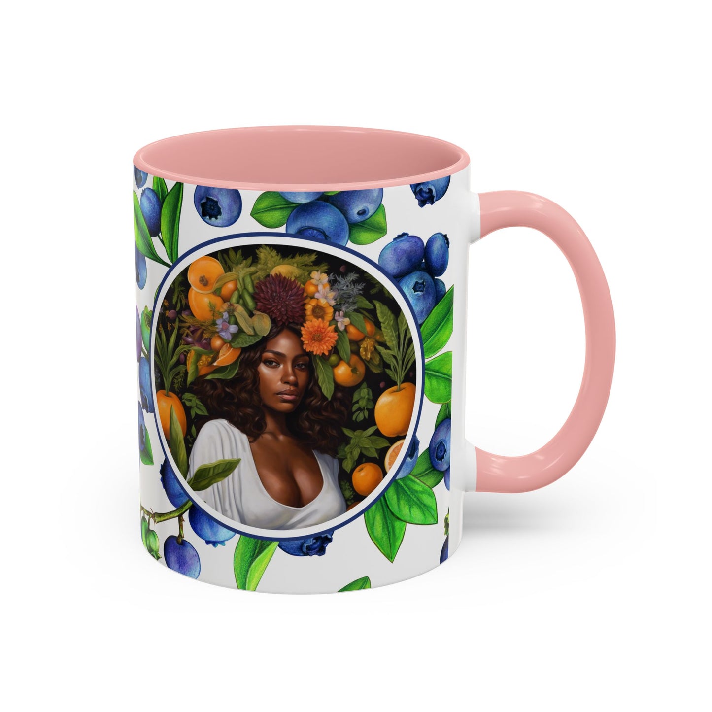 Organically Me Blueberry Plant Garden Vegan Ceramic Plant Mug with Black woman (11oz) 8 Color Combos