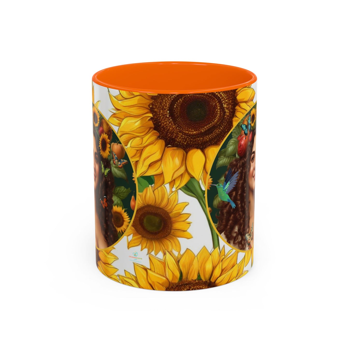 Organically Me B Sunflower Plant Garden Vegan Ceramic Plant Mug with Black woman (11oz) 8 Color Combos