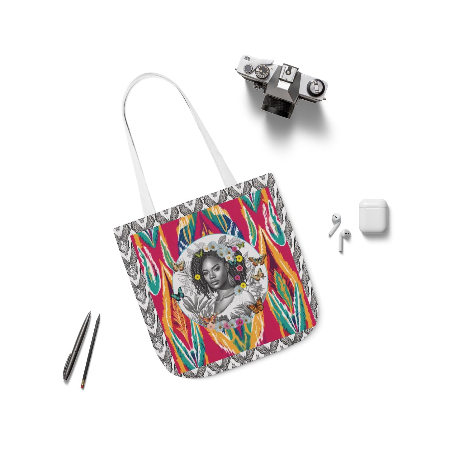 100% Me Ikat Laney Locs Garden-themed 13" tote bag, purse, workout bag, yoga bag with Black Women