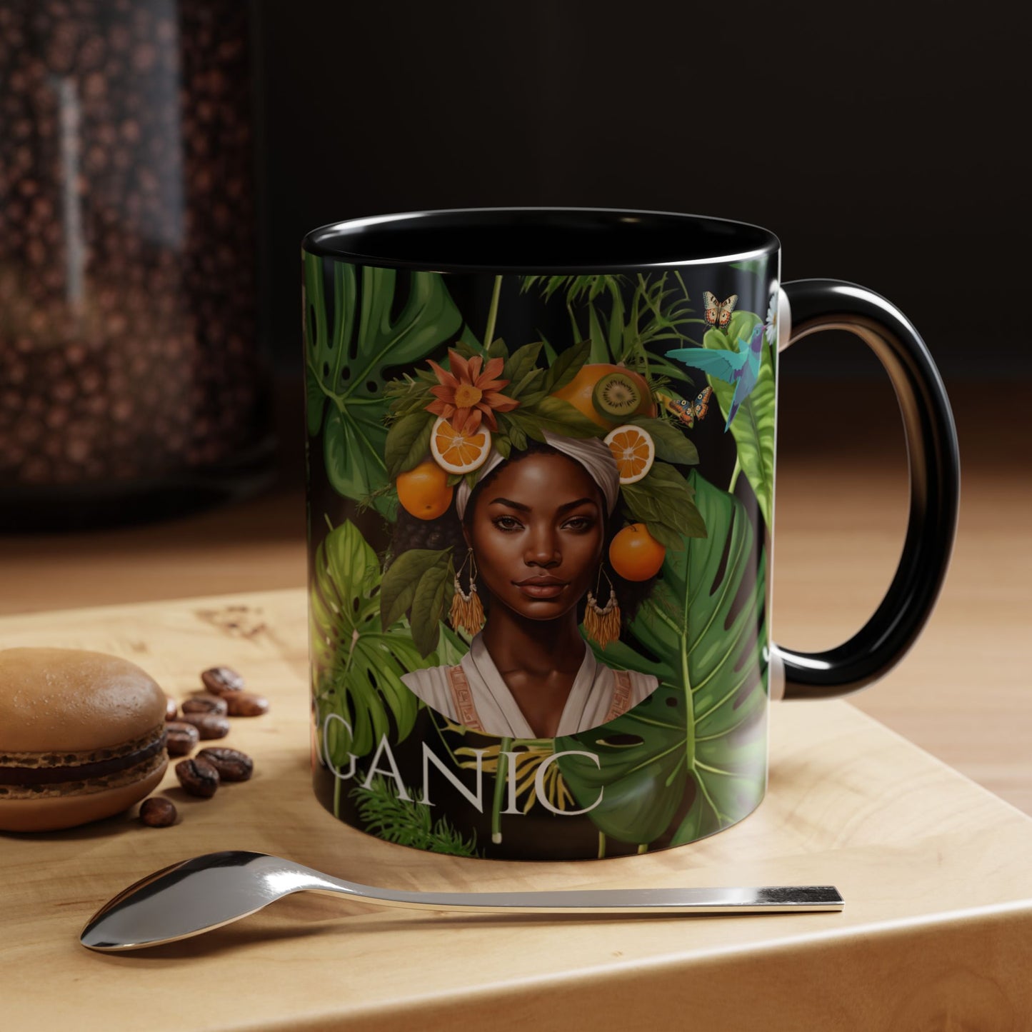 100% Organic Black Jungle Plant Garden Vegan Ceramic Plant Mug with (11oz) 8 Color Combos Double-Side Design