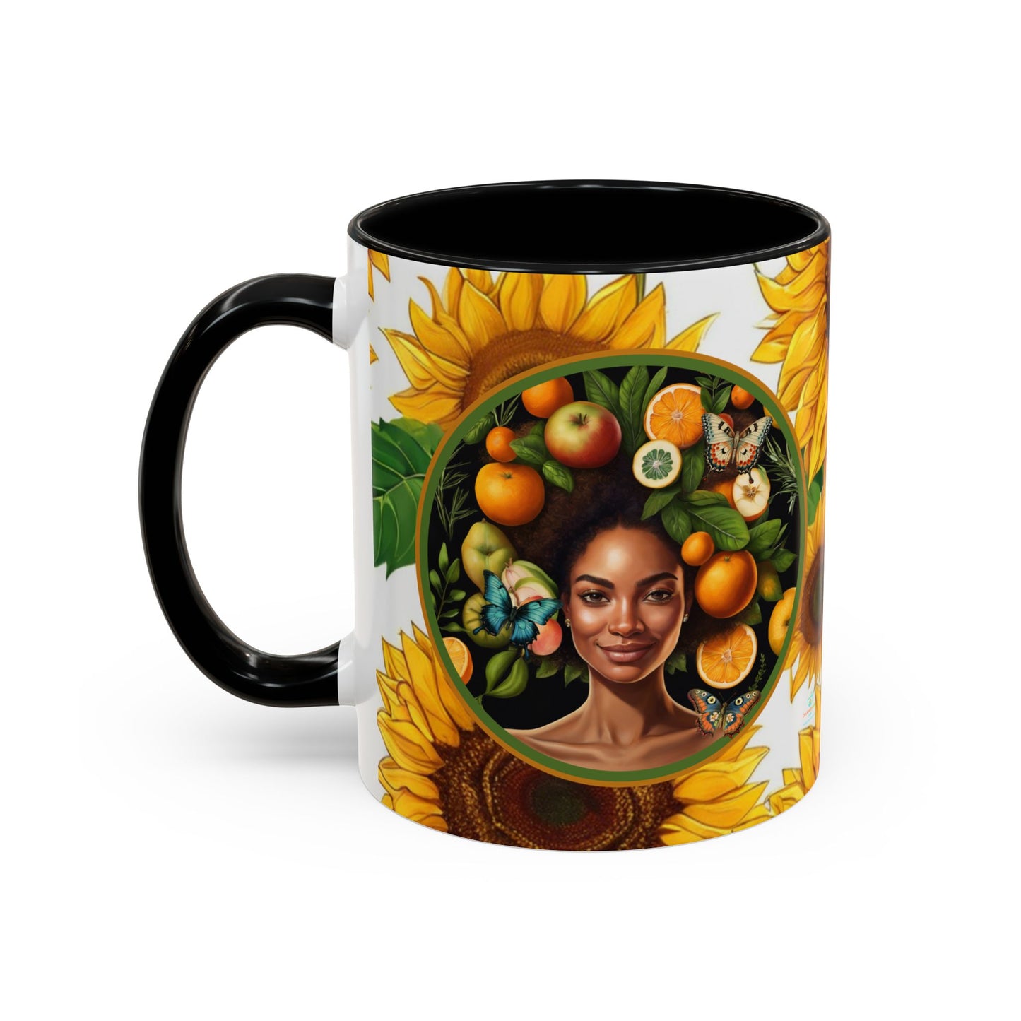 Organically Me Sunflower Plant Garden Vegan Ceramic Plant Mug with Black woman (11oz) 8 Color Combos
