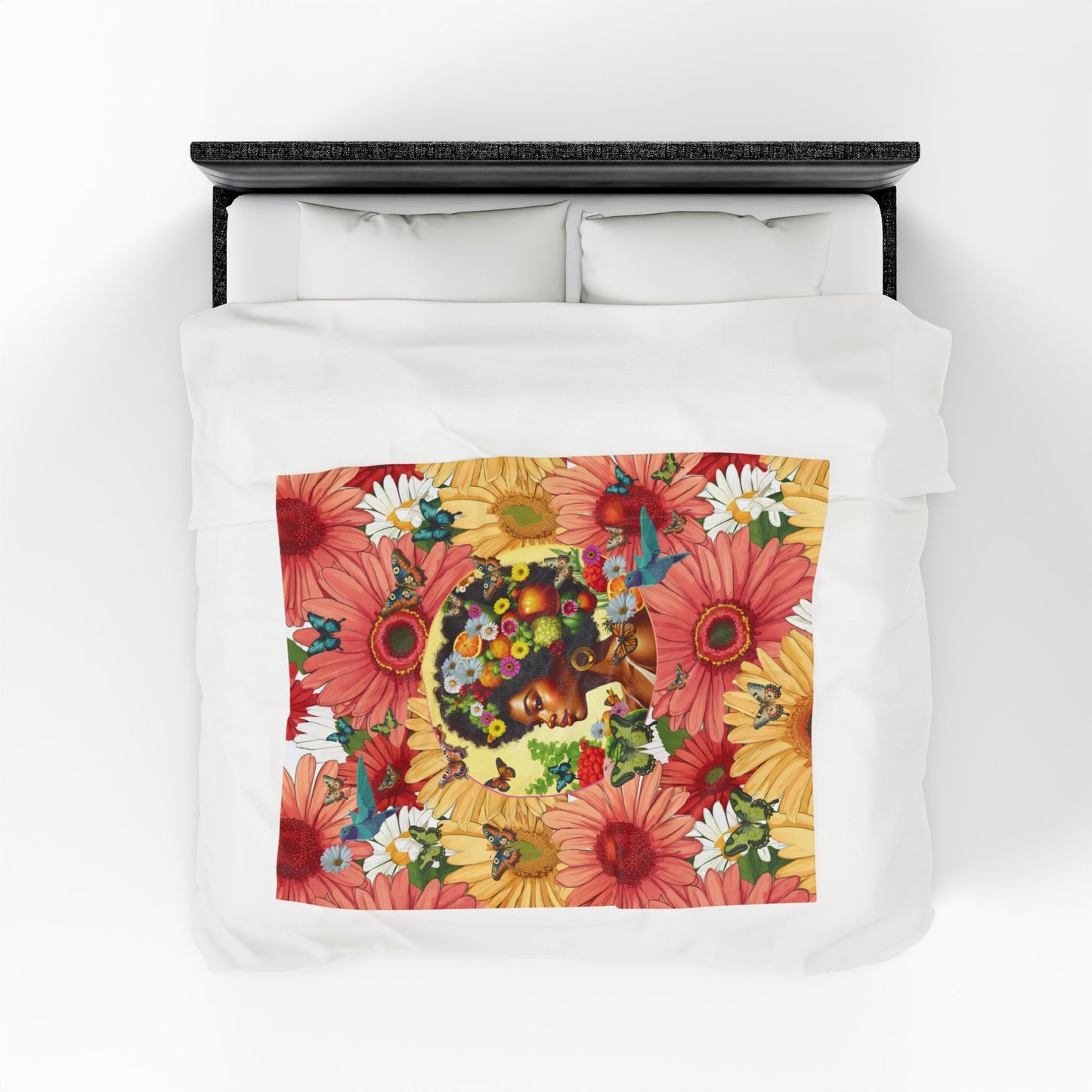 Organically Me Afro Joy Daisy Delany Plant & Garden Blanket, Wall Hanging, Tablecloth (Velveteen) with Black Woman; 50 x 60in