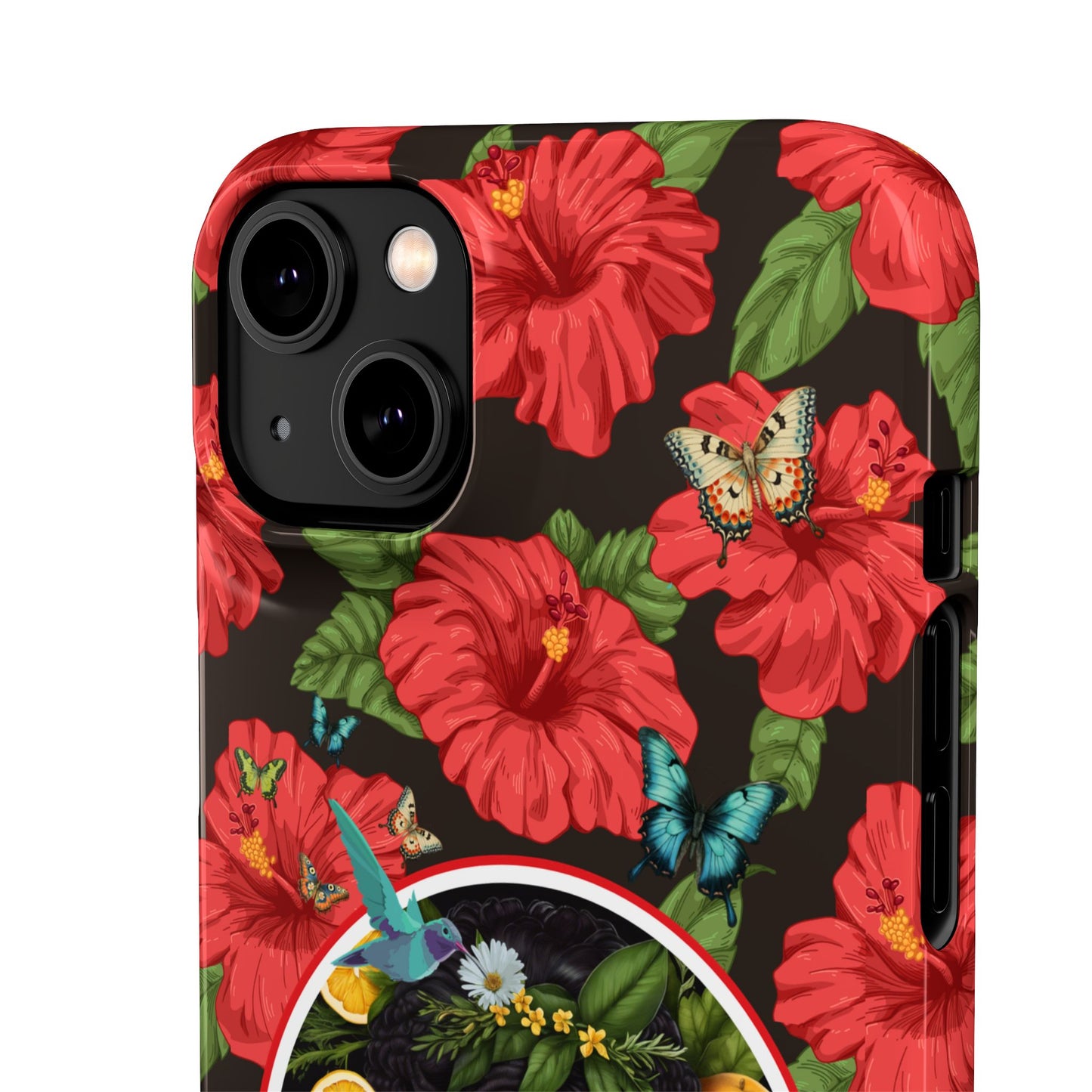 Organically Me Red and White Hibiscus Plant Garden Snap Phone Case with Black Woman, for iPhone and Android