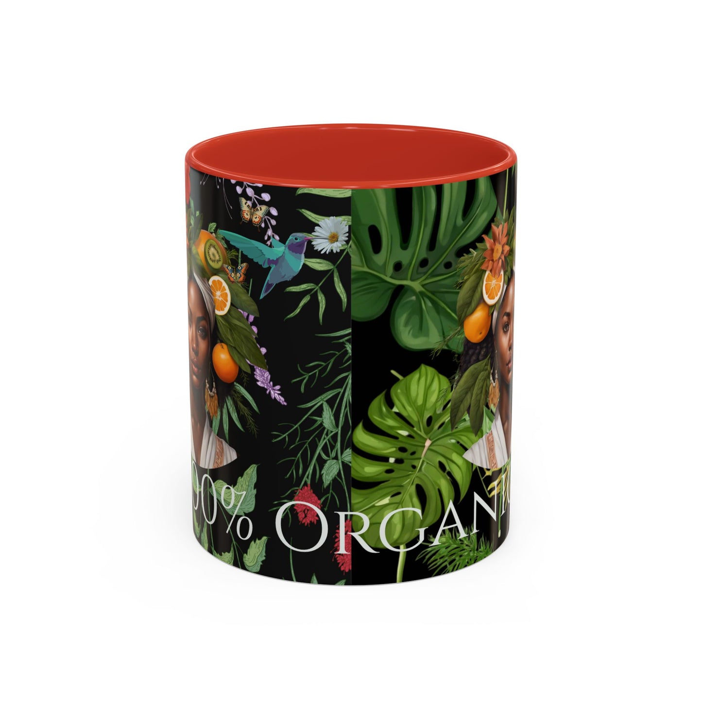 100% Organic Black Jungle Plant Garden Vegan Ceramic Plant Mug with (11oz) 8 Color Combos Double-Side Design