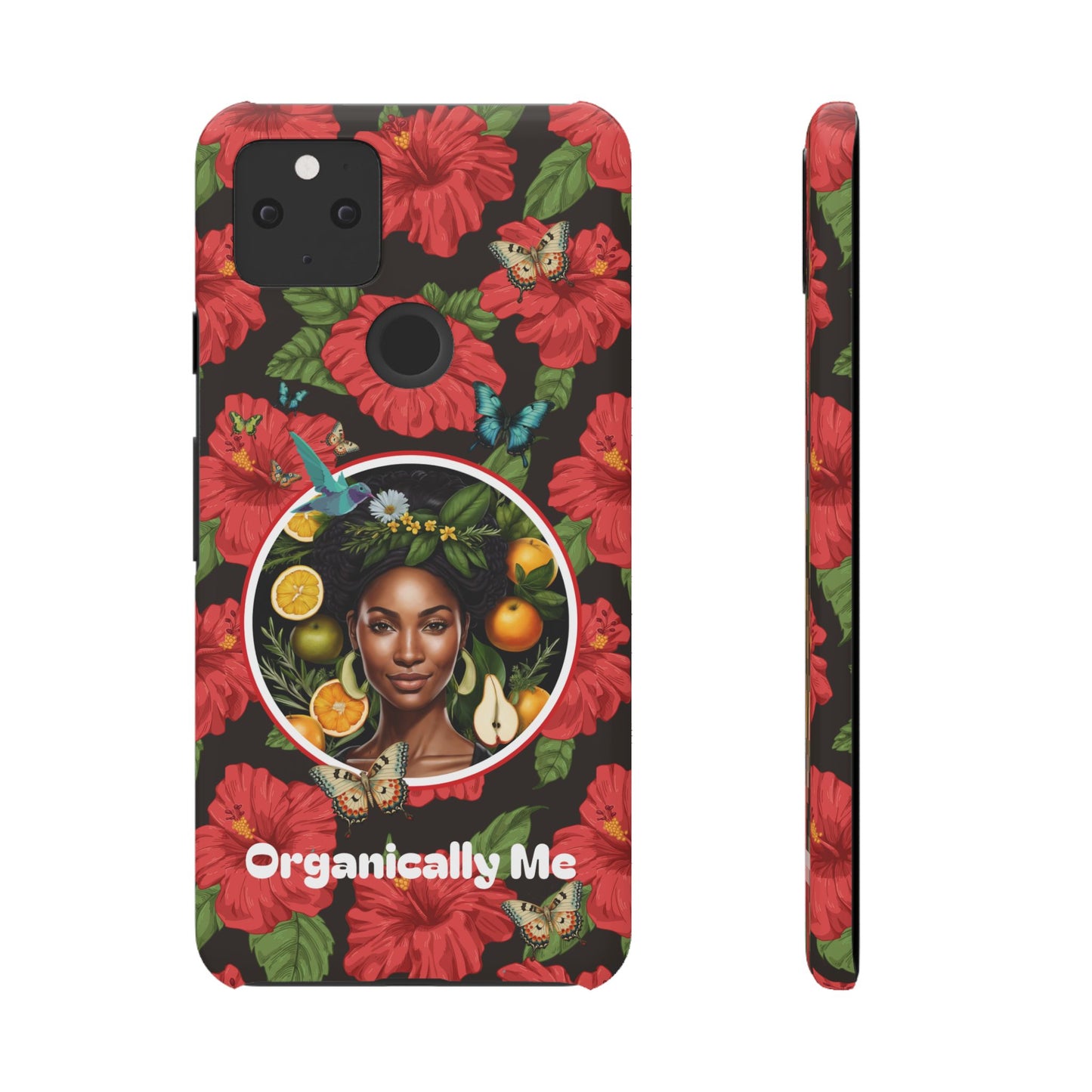 Organically Me Red and White Hibiscus Plant Garden Snap Phone Case with Black Woman, for iPhone and Android