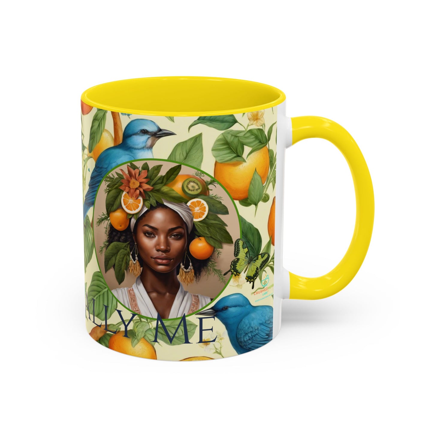 Organically Me A Lemon Bluebird Plant Garden Vegan Ceramic Plant Mug with Black woman (11oz) 8 Color Combos