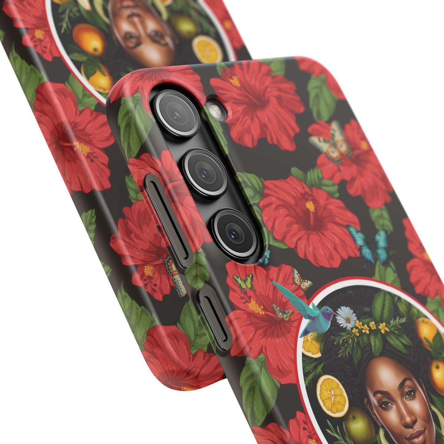 Organically Me Red and White Hibiscus Plant Garden Snap Phone Case with Black Woman, for iPhone and Android
