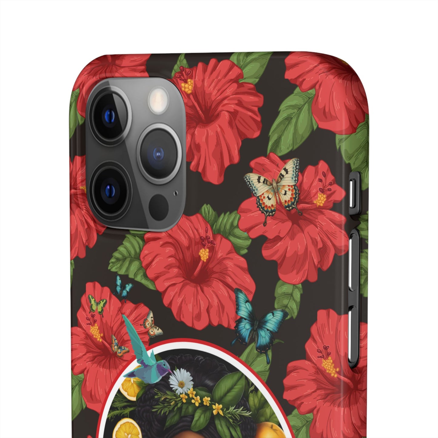 Organically Me Red and White Hibiscus Plant Garden Snap Phone Case with Black Woman, for iPhone and Android