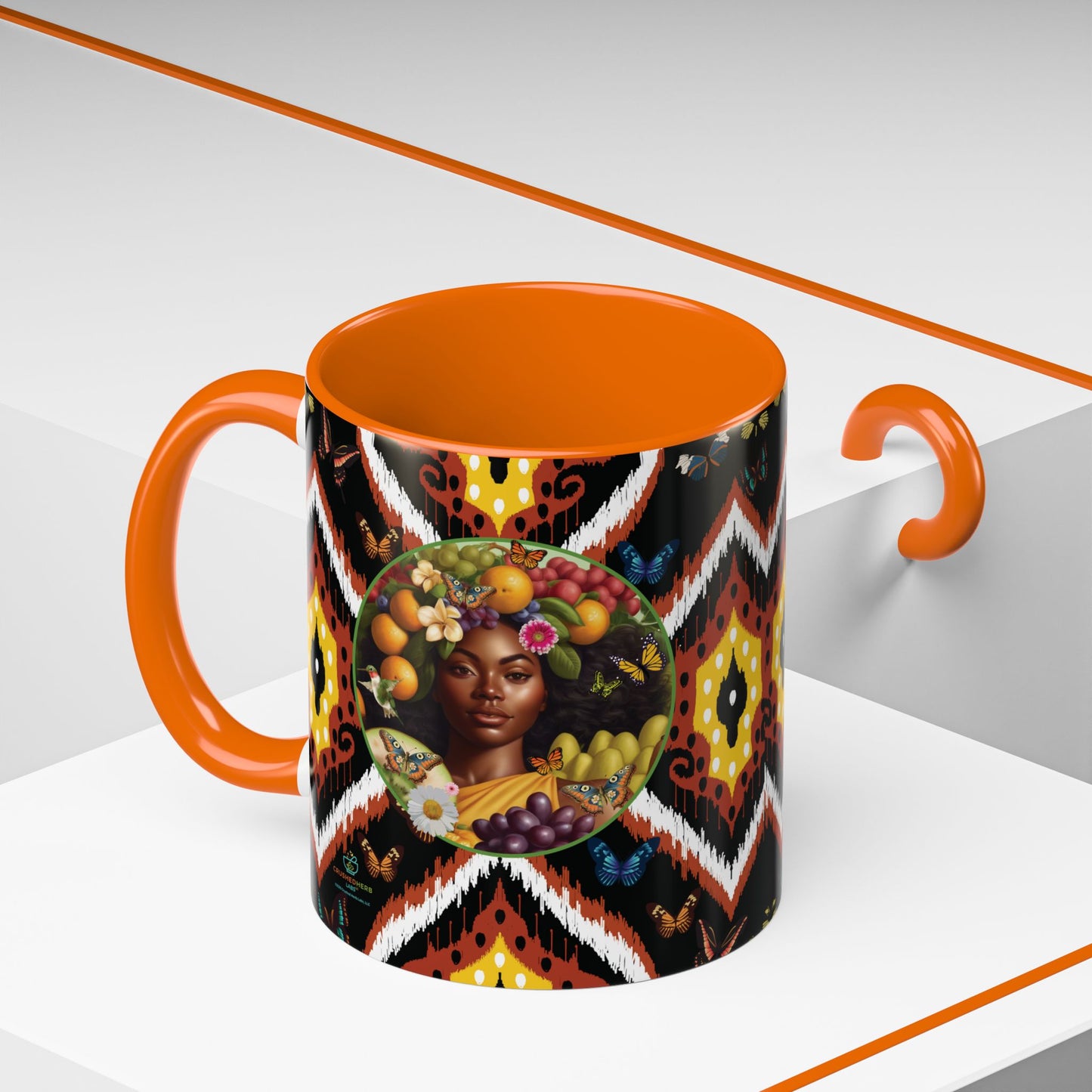 Organically Me A.1 Tribal Butterfly Plant Garden Vegan Ceramic Plant Mug with Black woman (11oz) 8 Color Combos