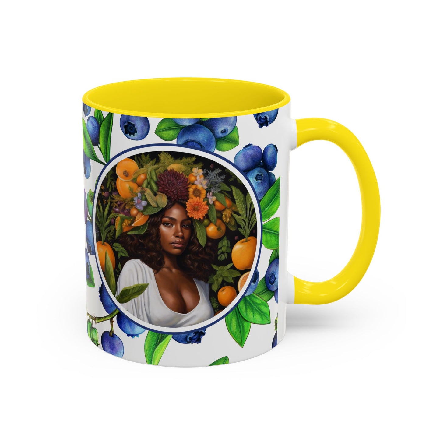 Organically Me Blueberry Plant Garden Vegan Ceramic Plant Mug with Black woman (11oz) 8 Color Combos