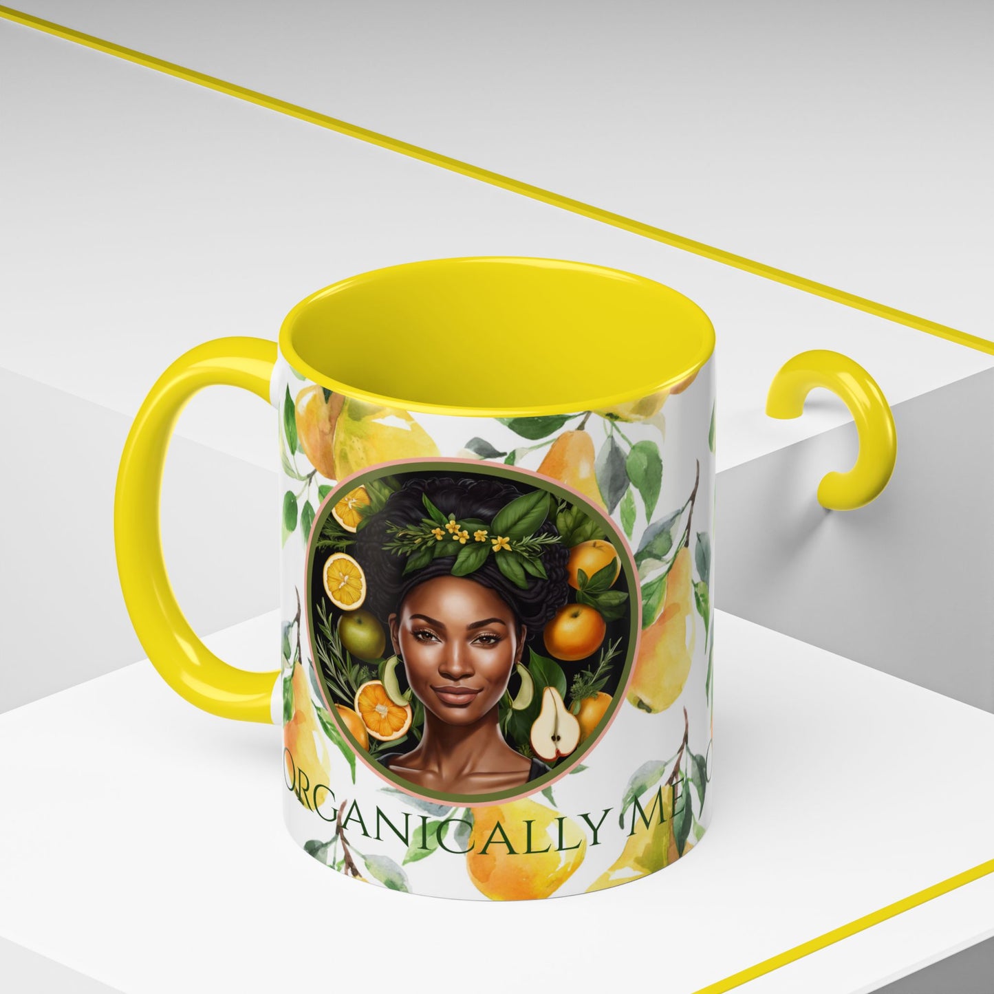 Organically Me Yellow Pear Plant Garden Vegan Ceramic Plant Mug with Black woman (11oz) 8 Color Combos