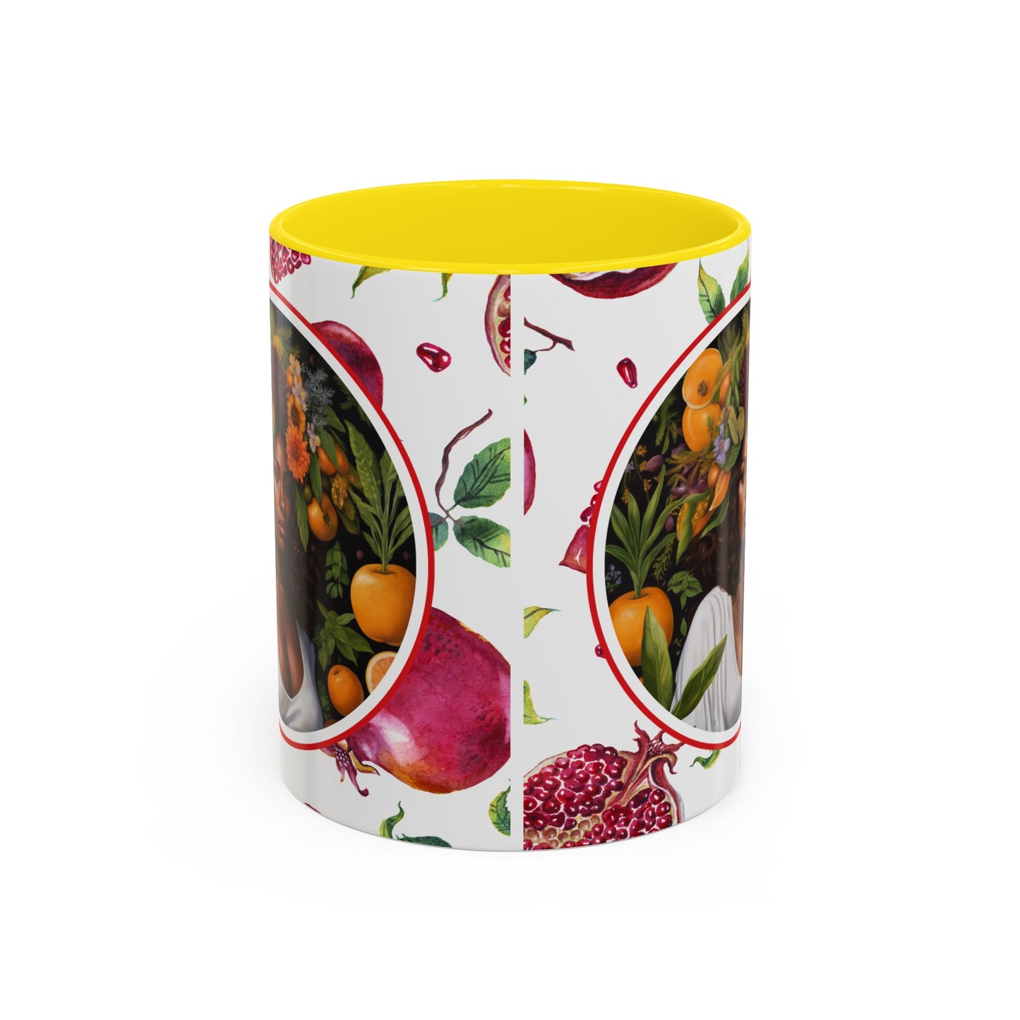 Organically Me Red and White Regina Pomegranate Plant Garden Vegan Ceramic Plant Mug with Black woman (11oz) 8 Color Combos