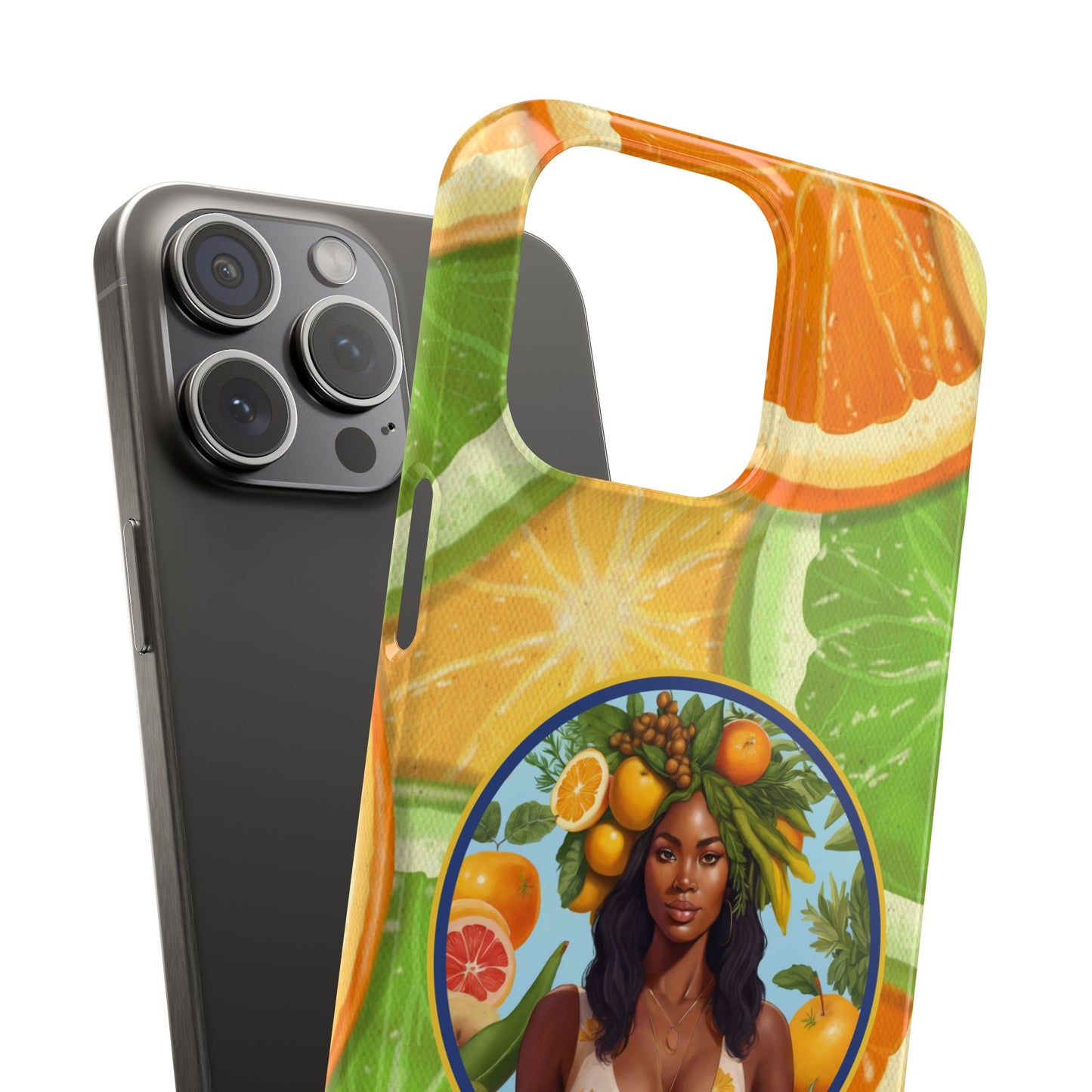 Organically Me Citrus Fruits Garden Snap Phone Case with Black Woman, Veggie Chic for Androids and iPhone models