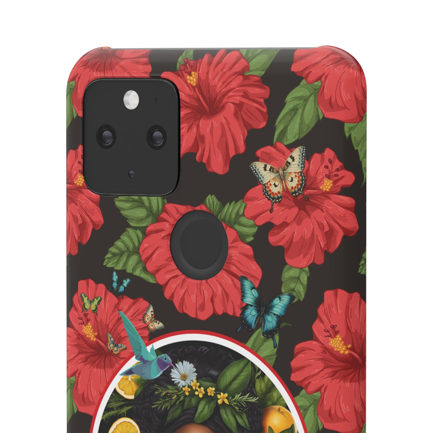 Organically Me Red and White Hibiscus Plant Garden Snap Phone Case with Black Woman, for iPhone and Android