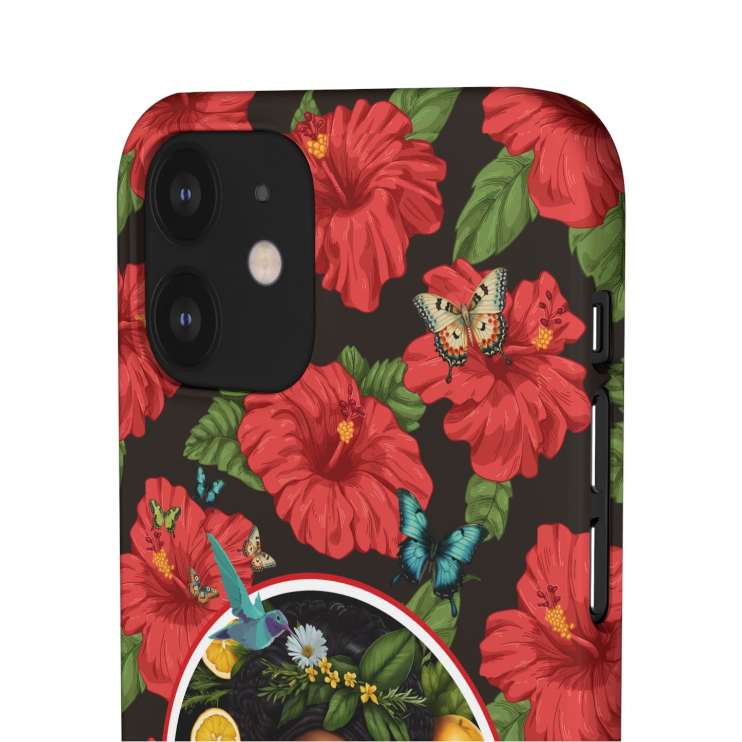Organically Me Red and White Hibiscus Plant Garden Snap Phone Case with Black Woman, for iPhone and Android
