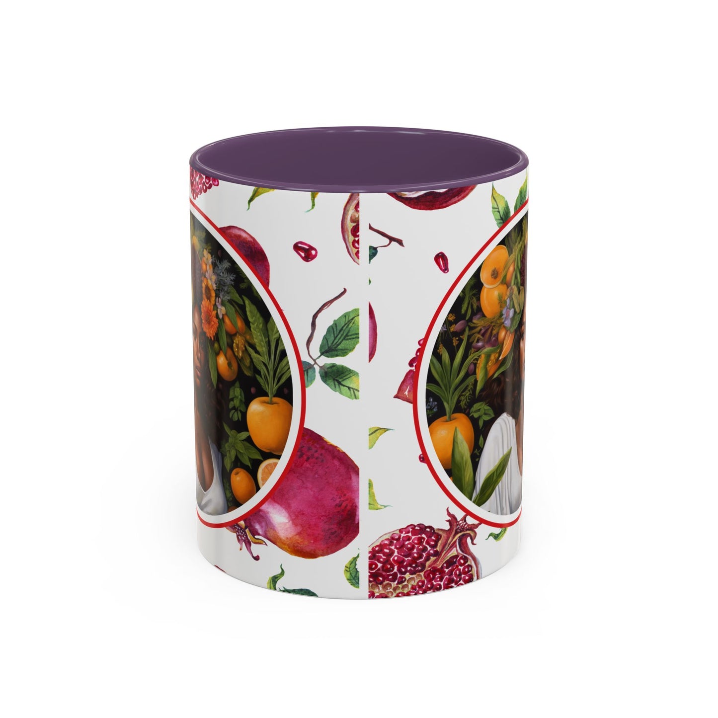 Organically Me Red and White Regina Pomegranate Plant Garden Vegan Ceramic Plant Mug with Black woman (11oz) 8 Color Combos
