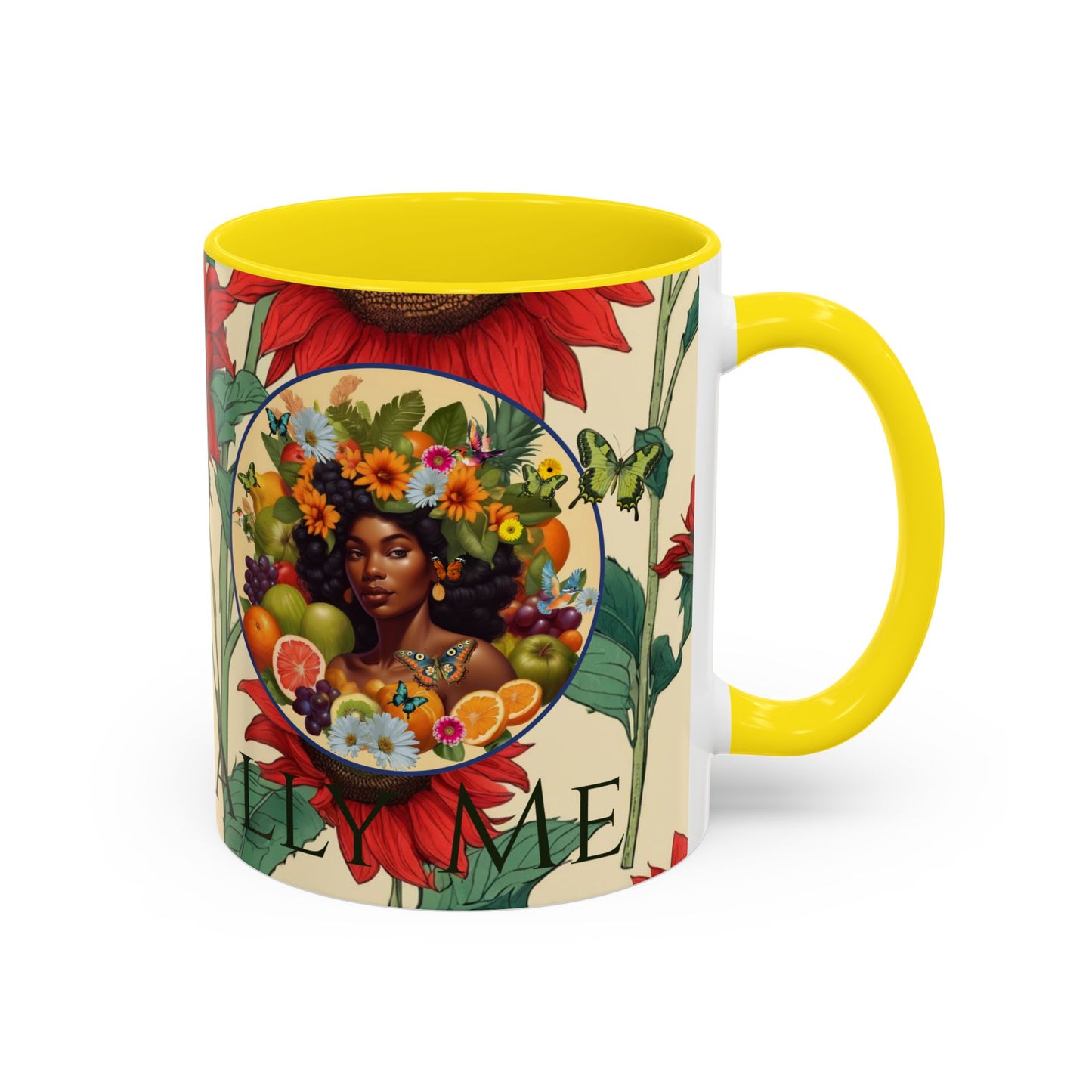 Organically Me Sunflower Red Plant Garden Vegan Ceramic Plant Mug with Black woman (11oz) 8 Color Combos