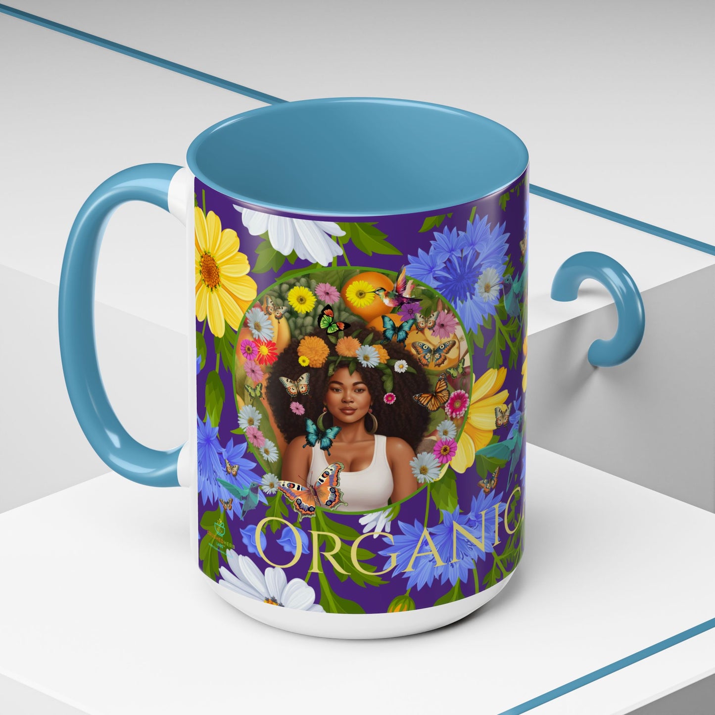 100% Organic Blue Gwen Plant Garden Vegan Ceramic Plant Mug with (11 or 15 oz) 8 Color Combos