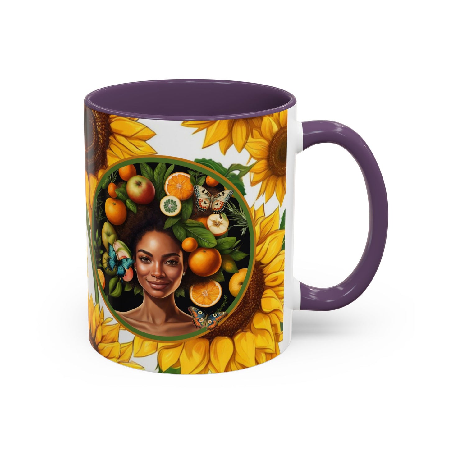 Organically Me Sunflower Plant Garden Vegan Ceramic Plant Mug with Black woman (11oz) 8 Color Combos
