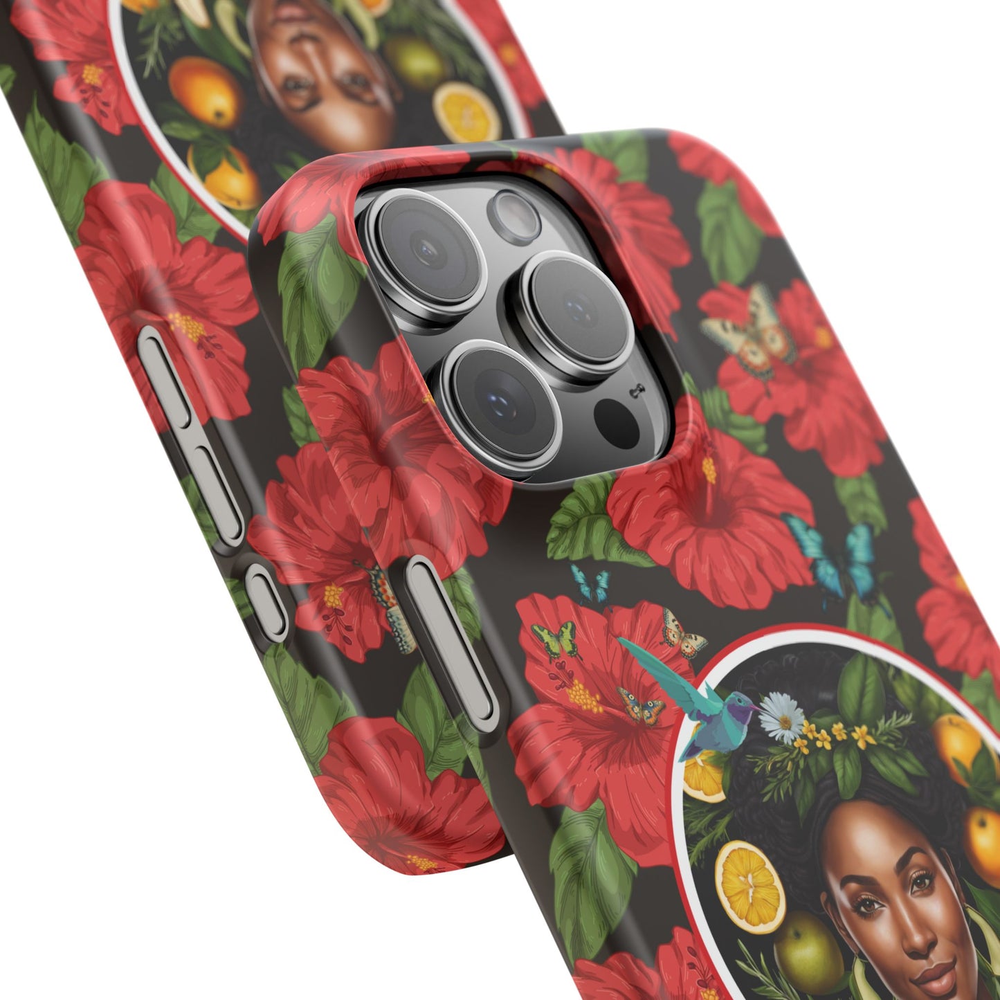 Organically Me Red and White Hibiscus Plant Garden Snap Phone Case with Black Woman, for iPhone and Android