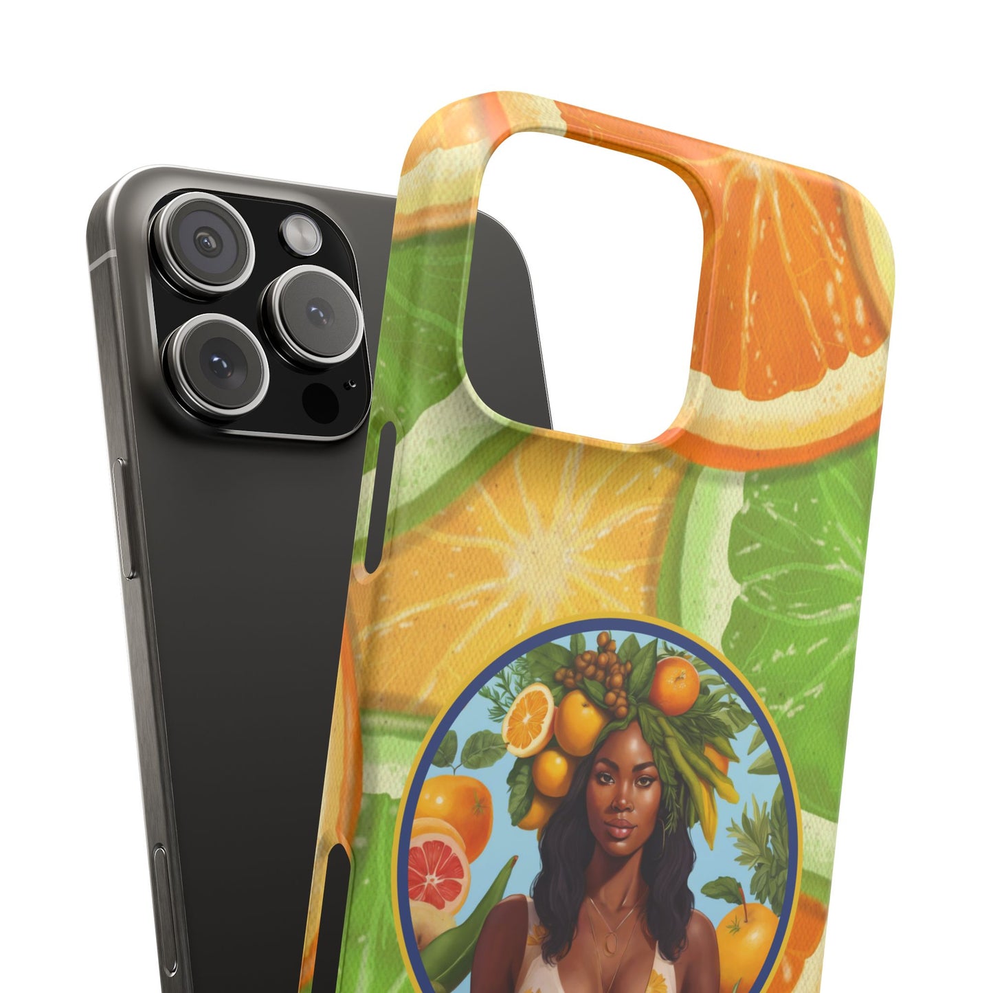 Organically Me Citrus Fruits Garden Snap Phone Case with Black Woman, Veggie Chic for Androids and iPhone models