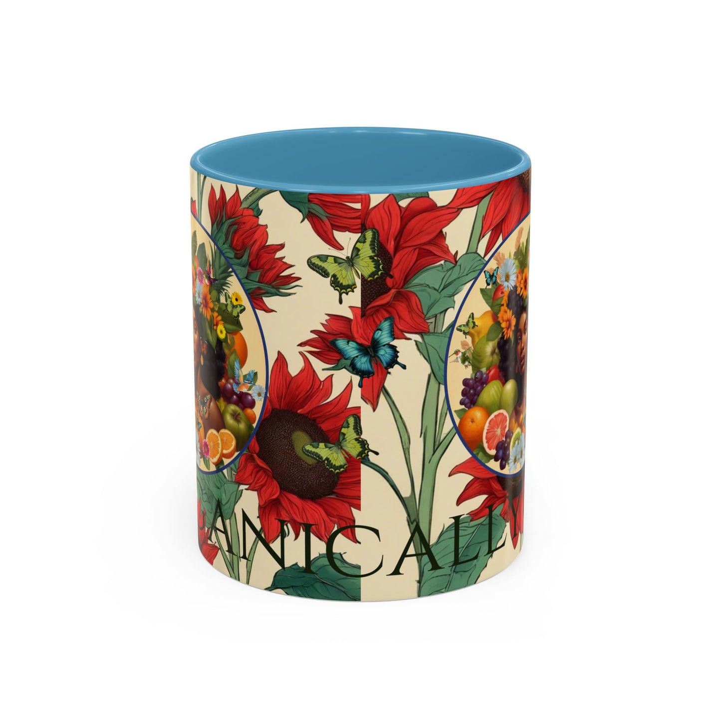 Organically Me Sunflower Red Plant Garden Vegan Ceramic Plant Mug with Black woman (11oz) 8 Color Combos