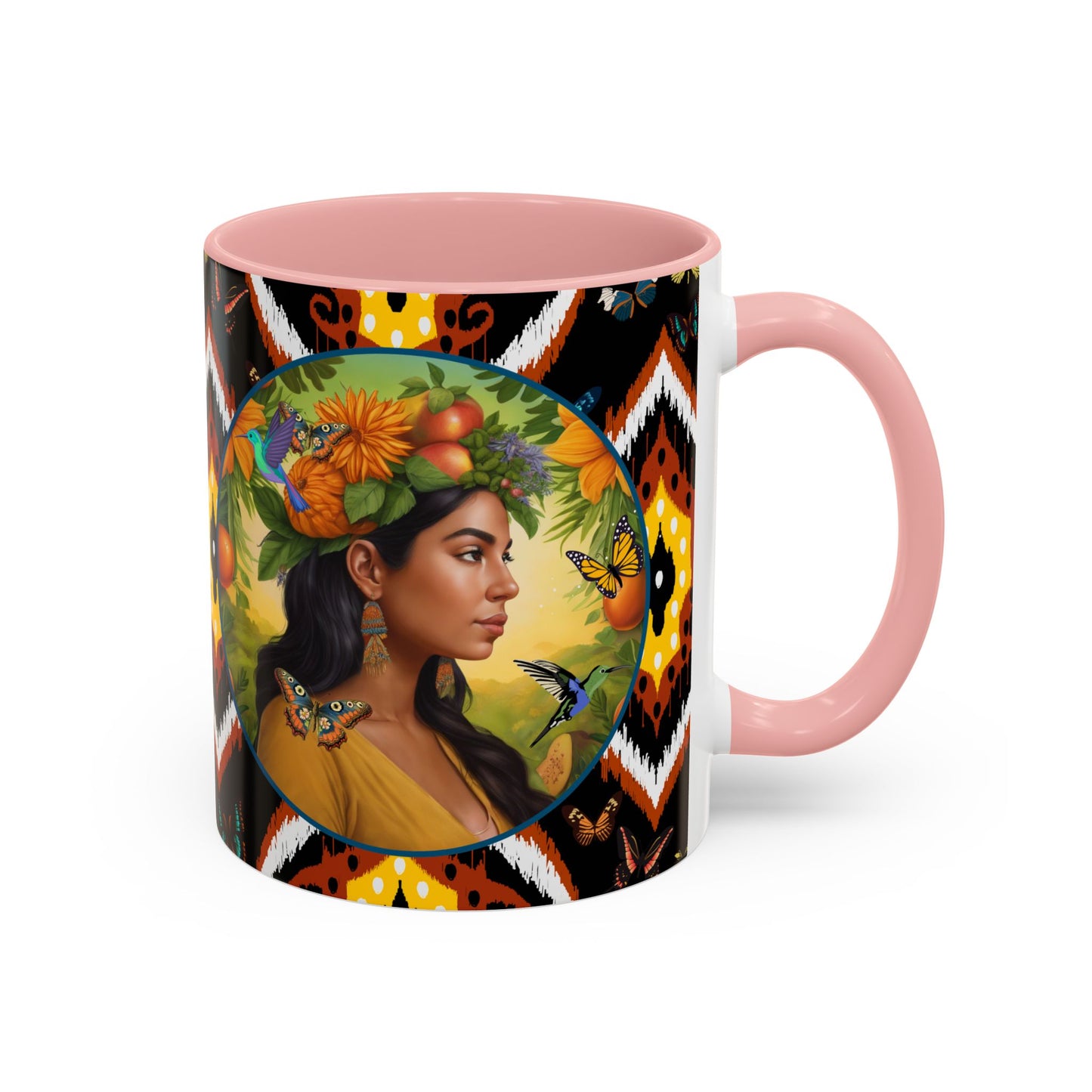 Organically Me A Tribal Butterfly Plant Garden Vegan Ceramic Plant Mug with Black woman (11oz) 8 Color Combos
