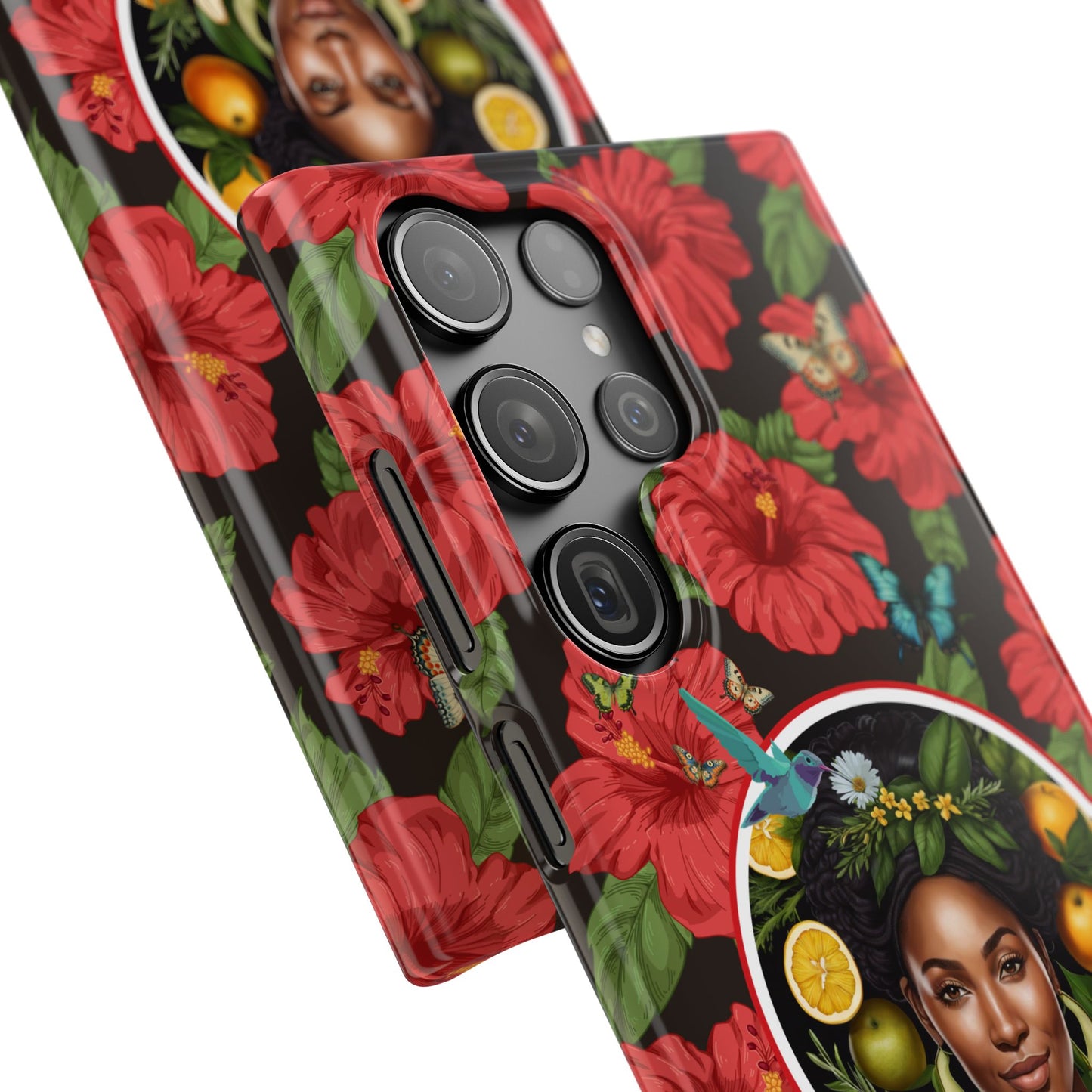 Organically Me Red and White Hibiscus Plant Garden Snap Phone Case with Black Woman, for iPhone and Android