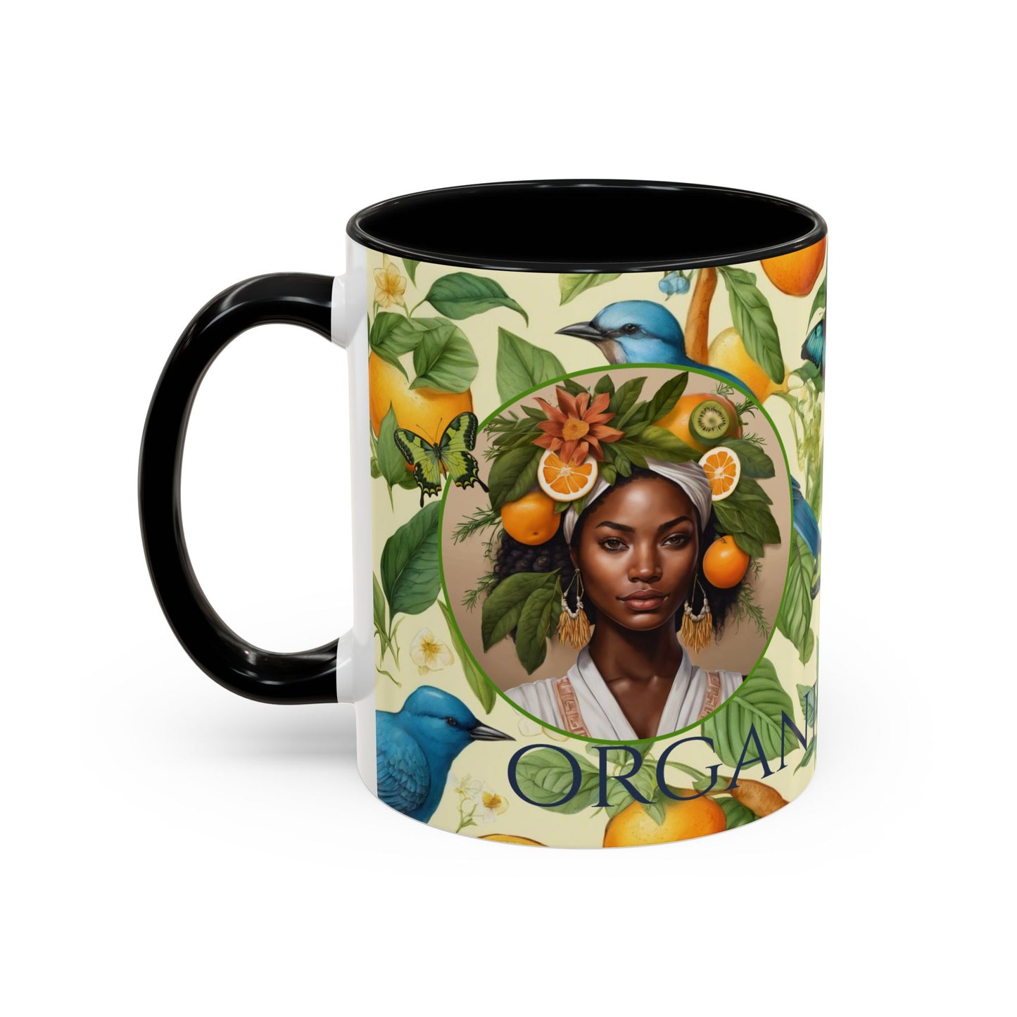 Organically Me A Lemon Bluebird Plant Garden Vegan Ceramic Plant Mug with Black woman (11oz) 8 Color Combos
