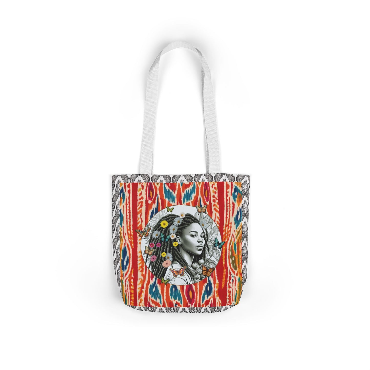 100% Me Ikat Laney Locs Garden-themed 13" tote bag, purse, workout bag, yoga bag with Black Women