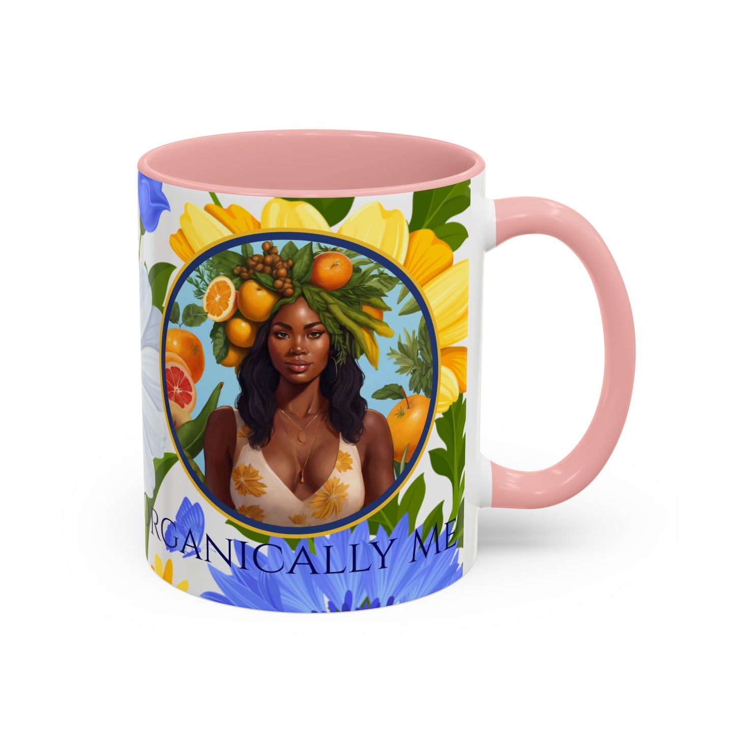 Organically Me Blue & Yellow Daisy Joyce Plant Garden Vegan Ceramic Plant Mug with Black woman (11oz) 8 Color Combos