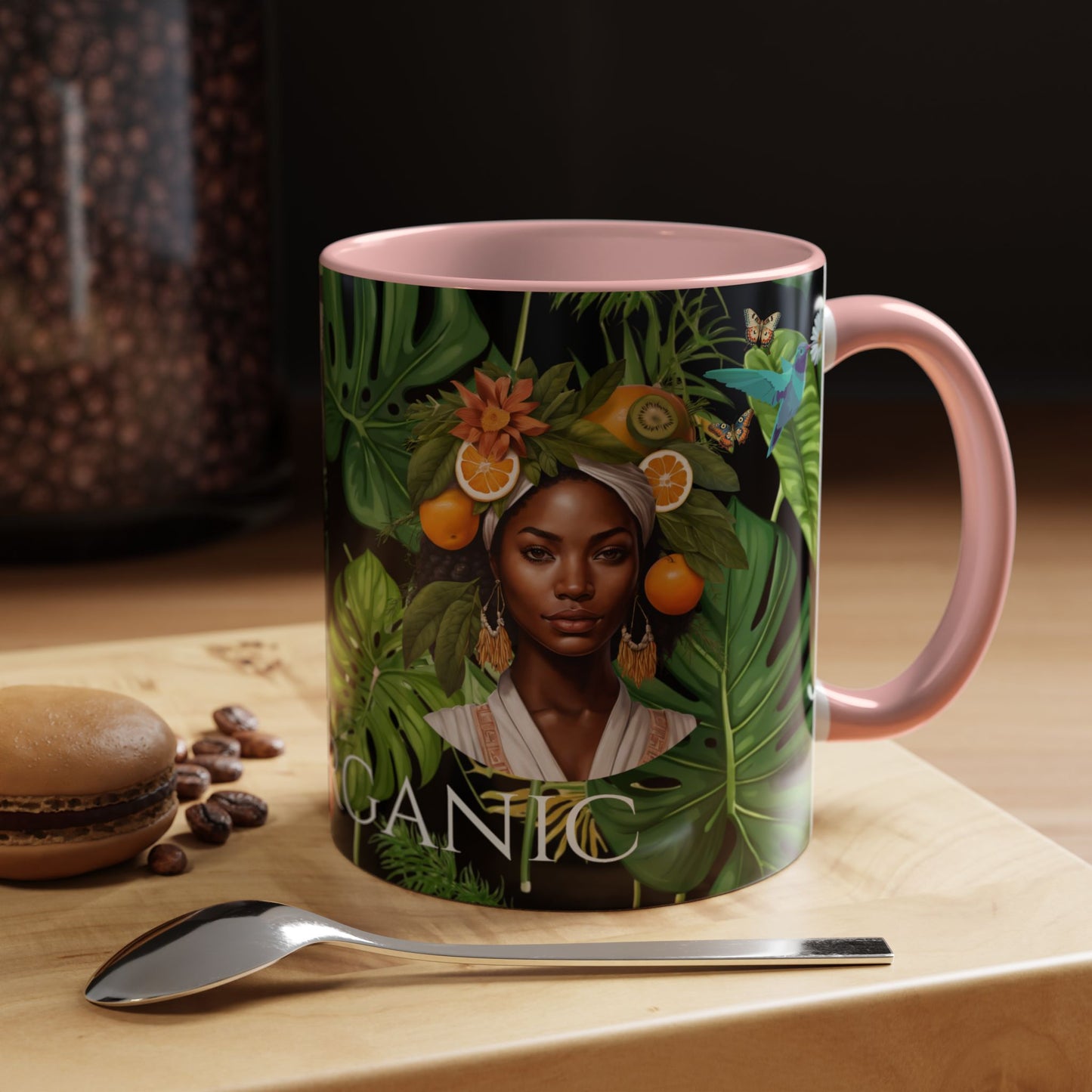 100% Organic Black Jungle Plant Garden Vegan Ceramic Plant Mug with (11oz) 8 Color Combos Double-Side Design